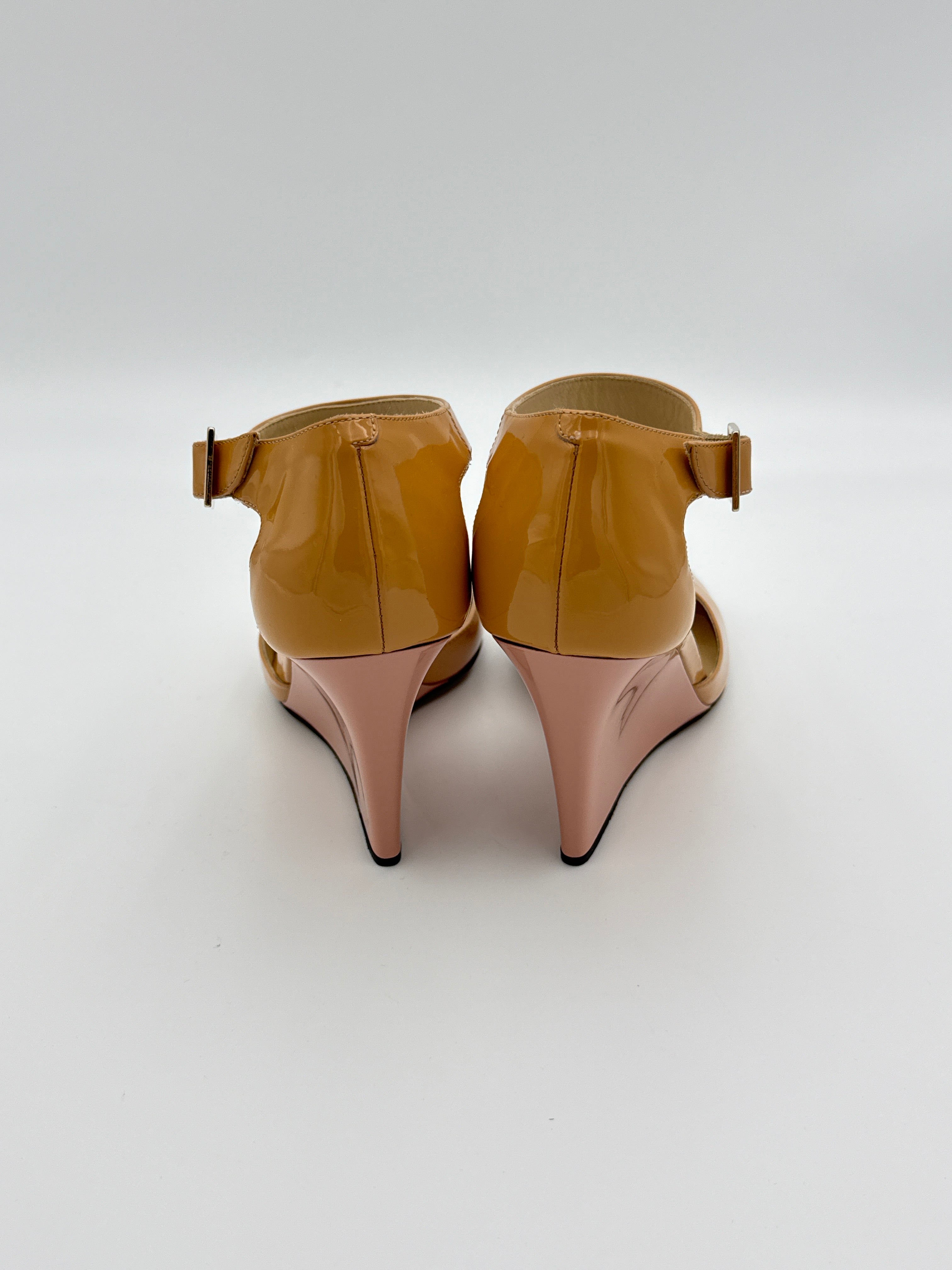 Jimmy Choo Patent Nude wedge size 36 w/ dust