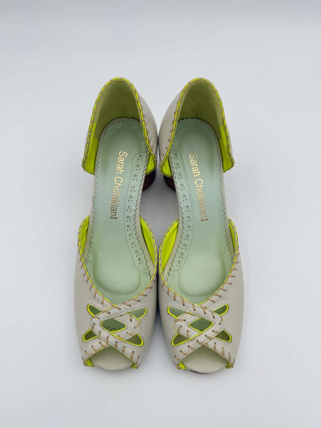 Sarah Chofakian Pearl Green Peep Toe Size 7 US