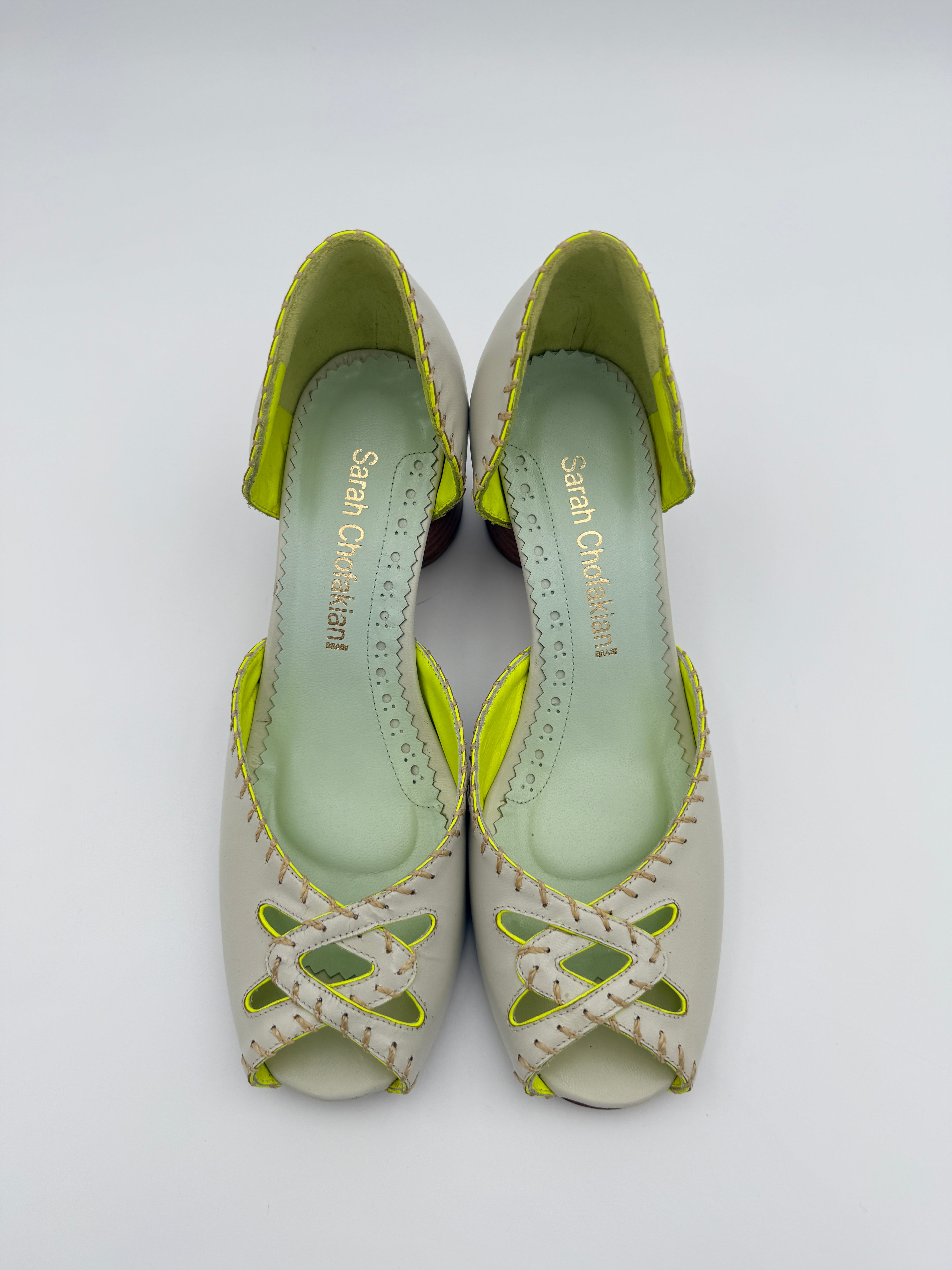 Sarah Chofakian Pearl Green Peep Toe Size 7 US