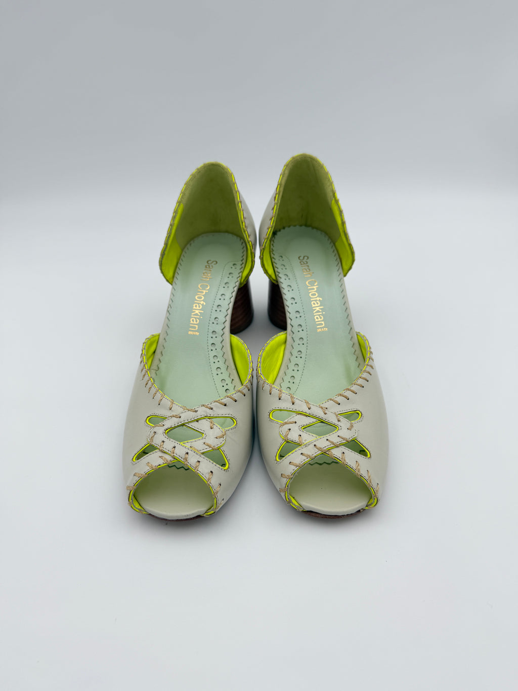 Sarah Chofakian Pearl Green Peep Toe Size 7 US