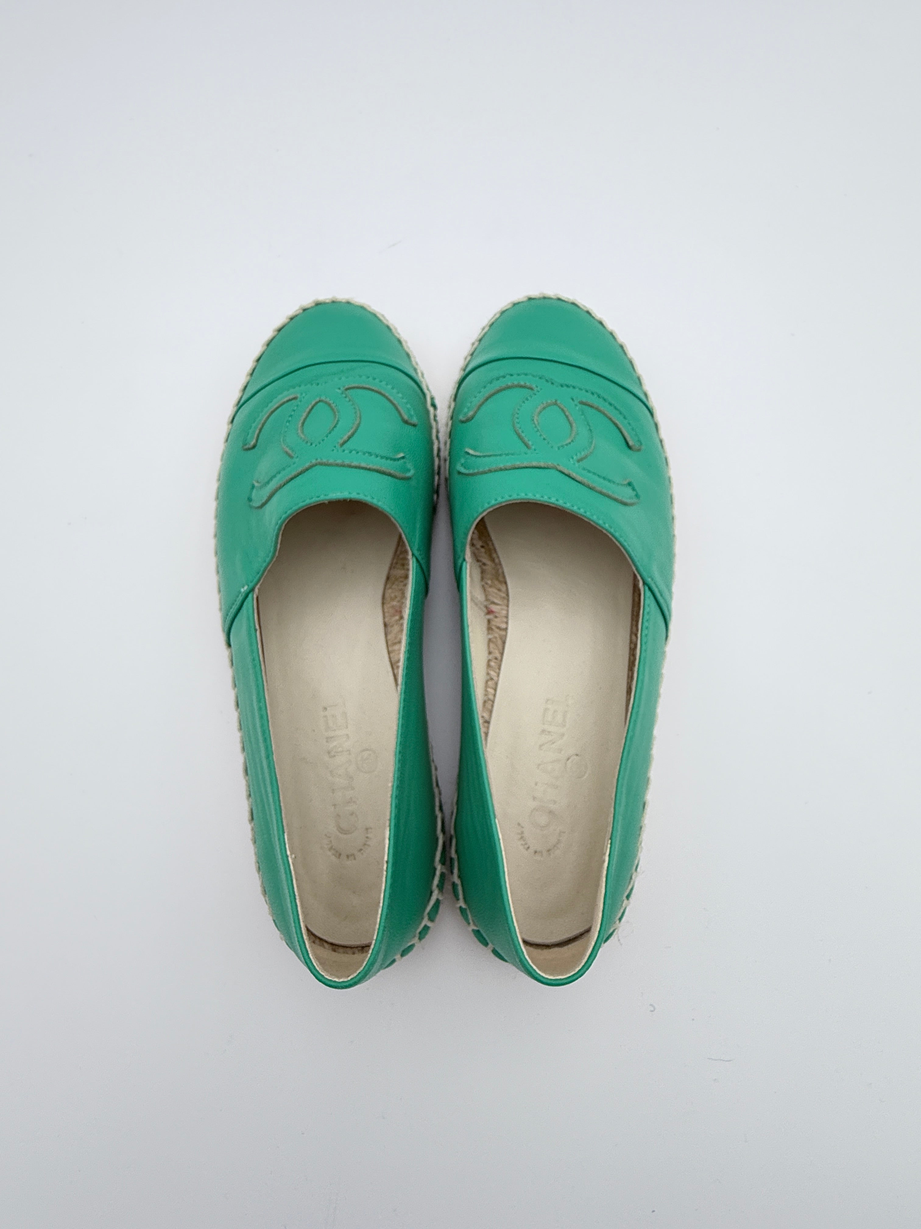 Chanel Green Leather Espadrille size 37