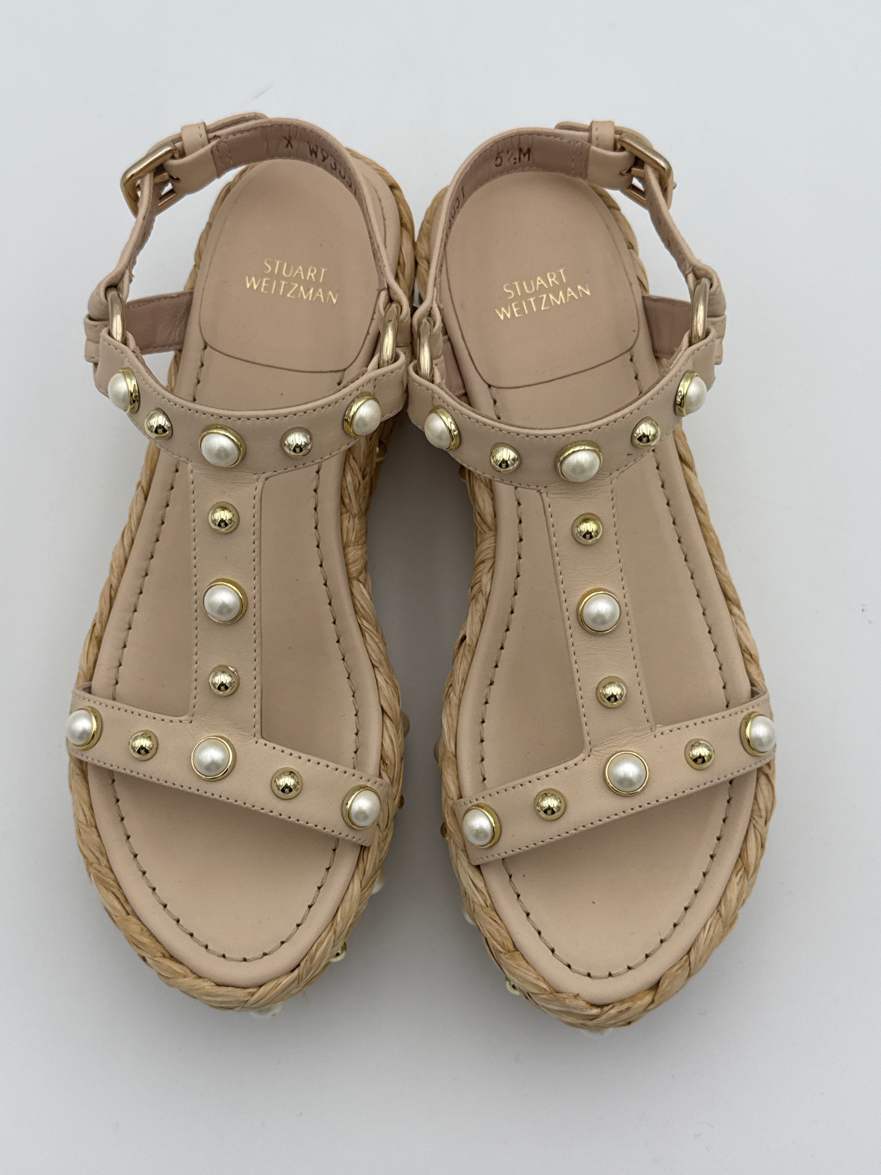 Suart Weizman Raffia and Pearls platform size 5.5 w/ dust
