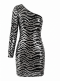 Aidain silver black sequin mini dress