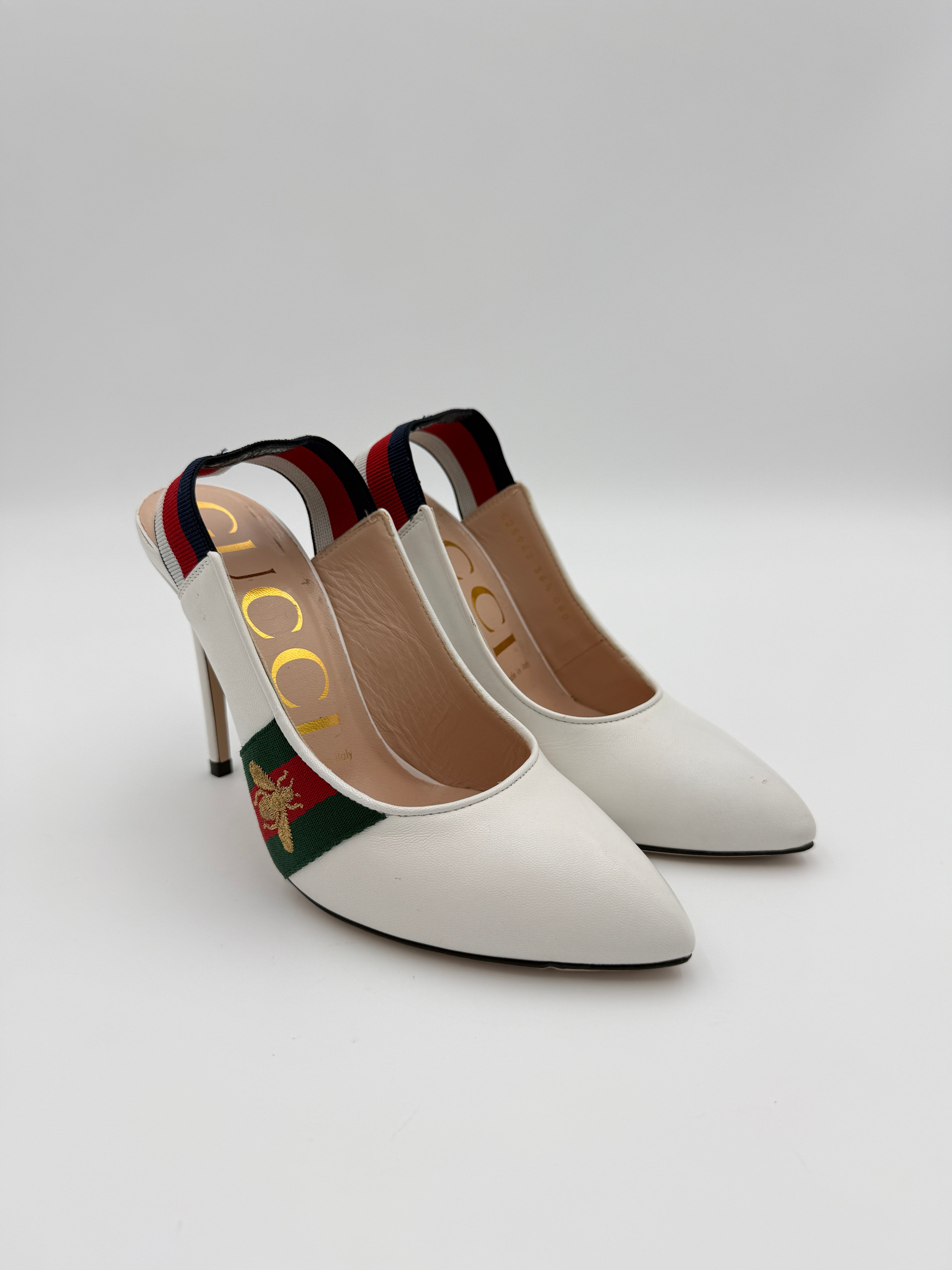 gucci white sylvie sling back size 36,5