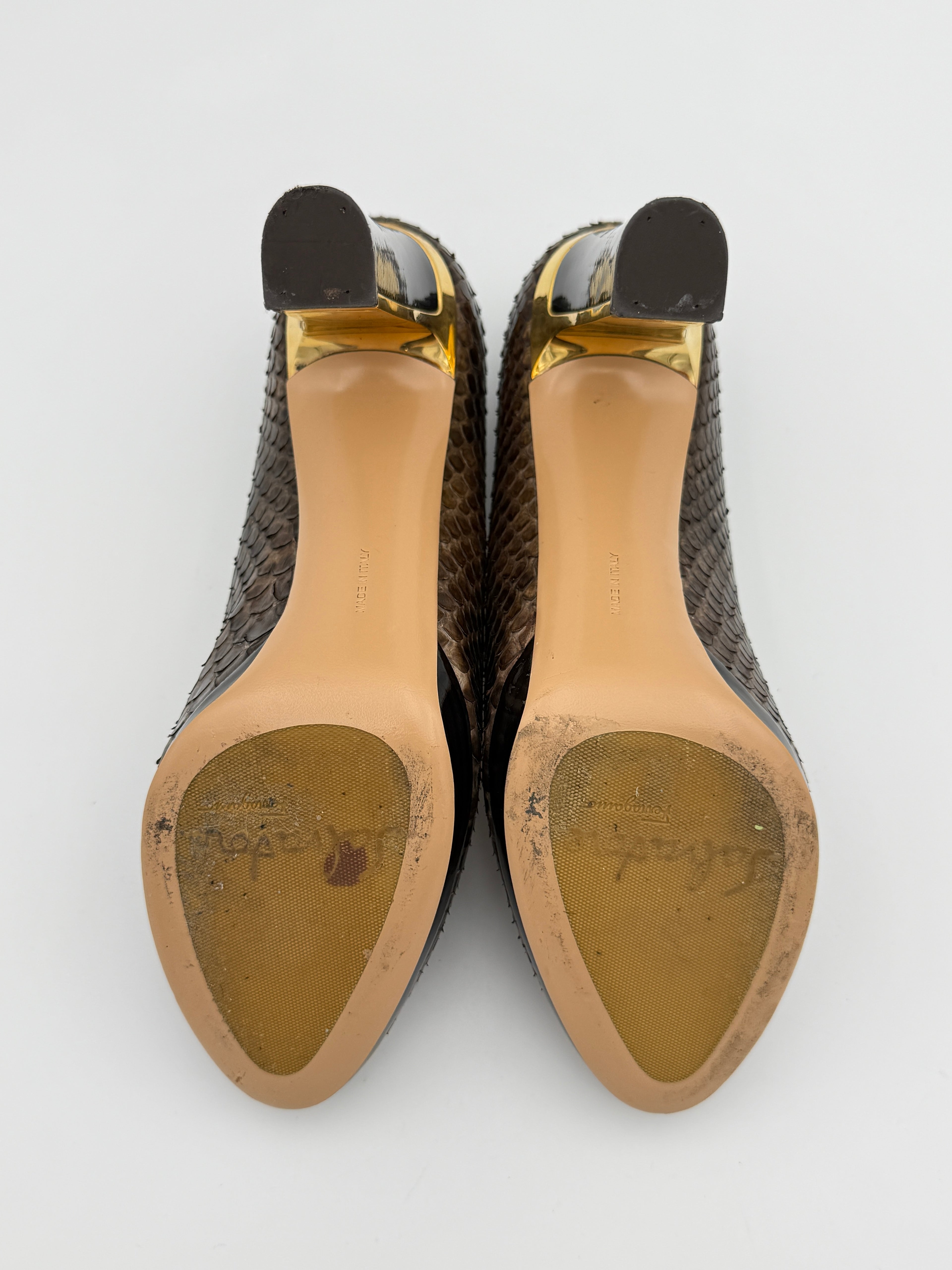Ferragamo Brown Python Heel US7,5