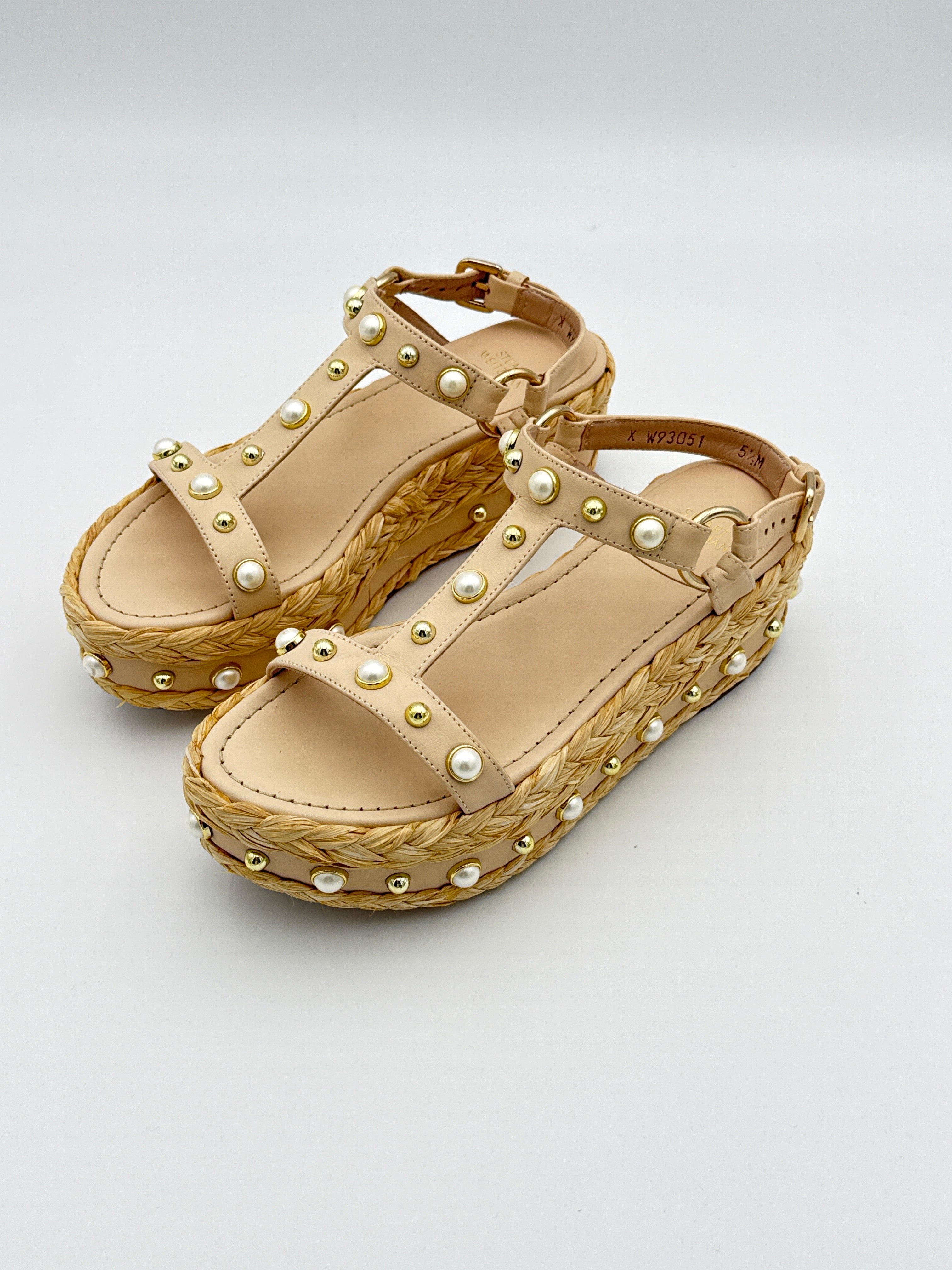 Suart Weizman Raffia and Pearls platform size 5.5 w/ dust