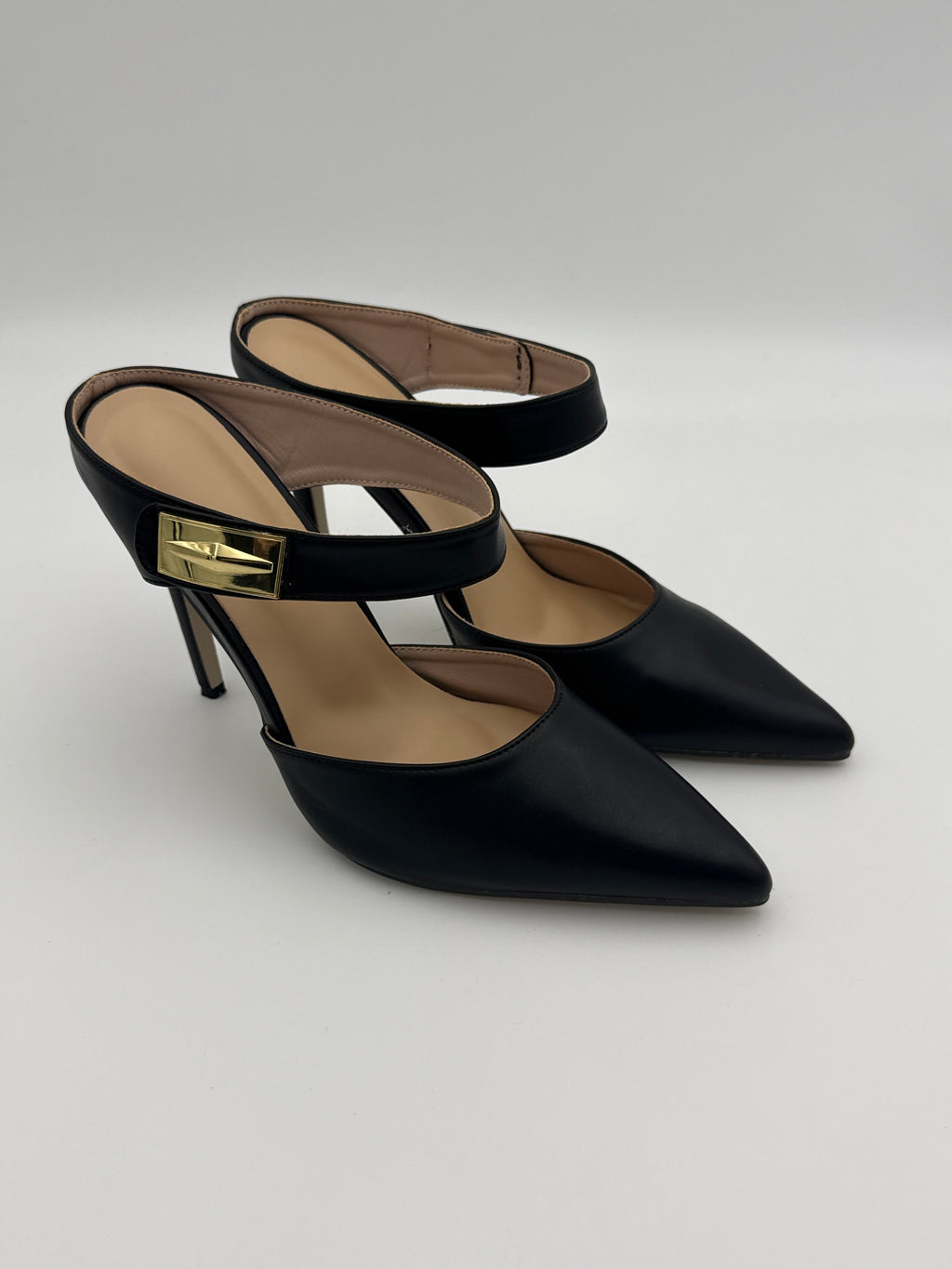 Black Leather Mule High Heels Size 41