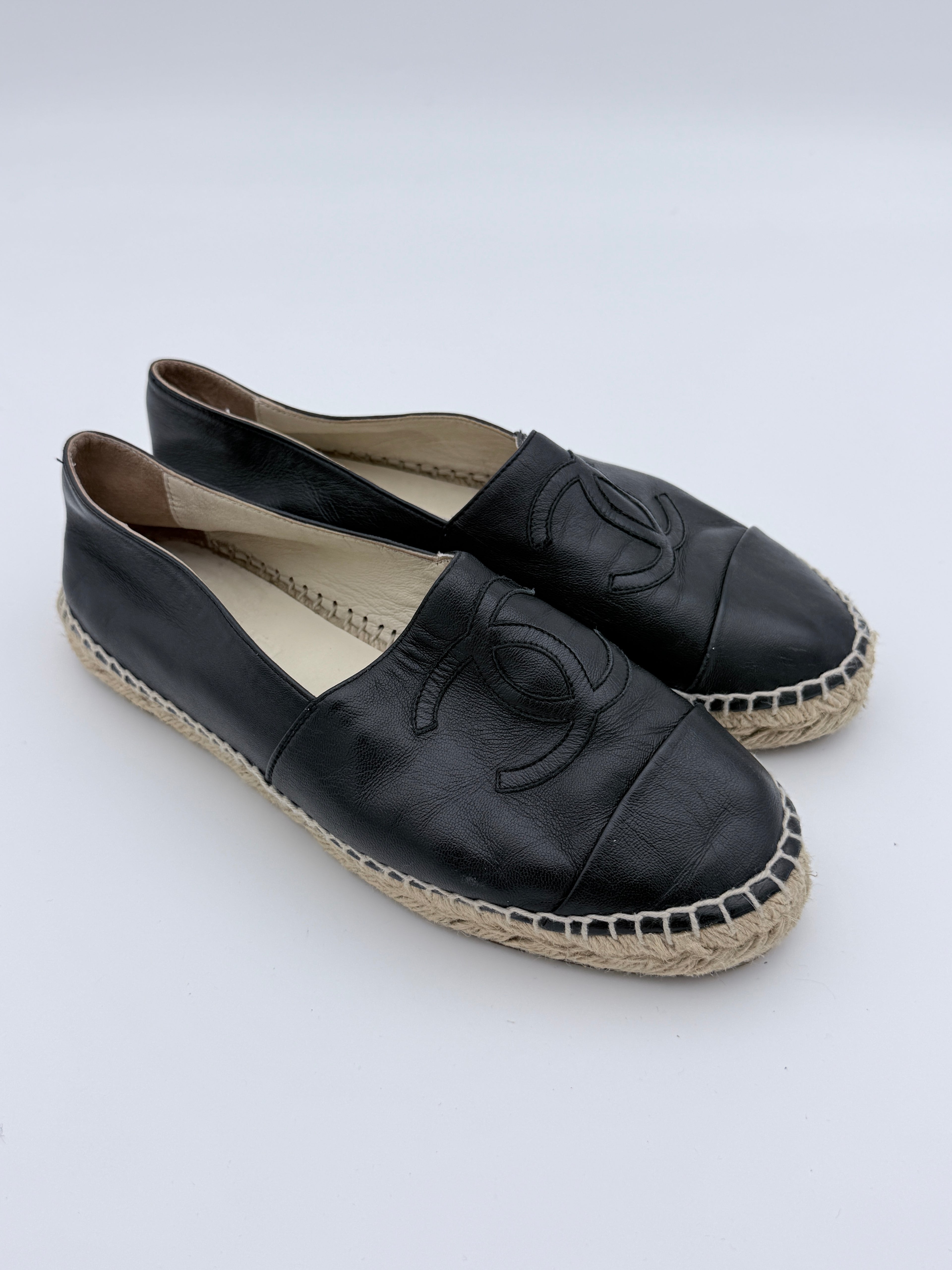 Chanel Black Leather Espadrille size 37 Pre Loved