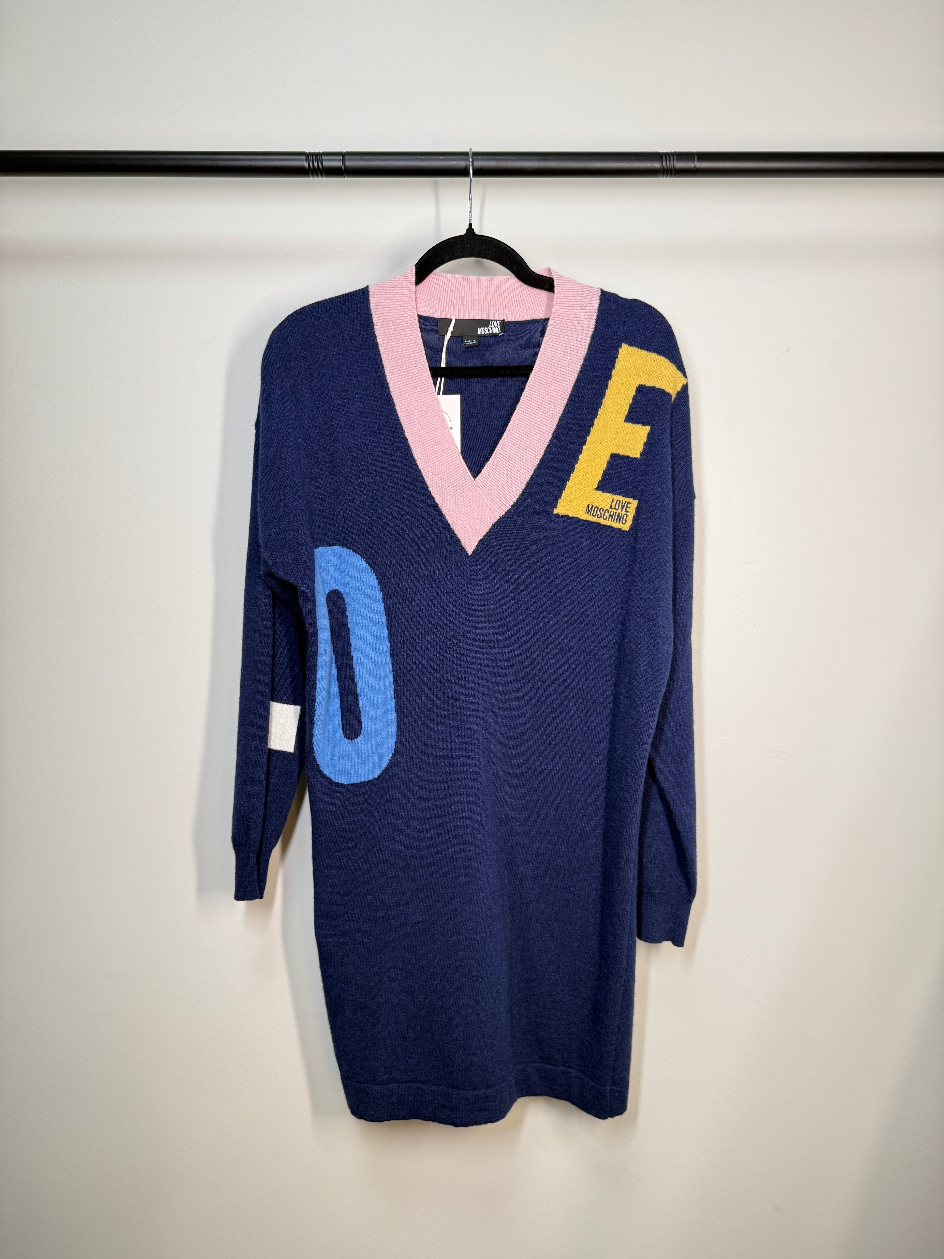 Moschino Blue Wool Sweater Mini Dress