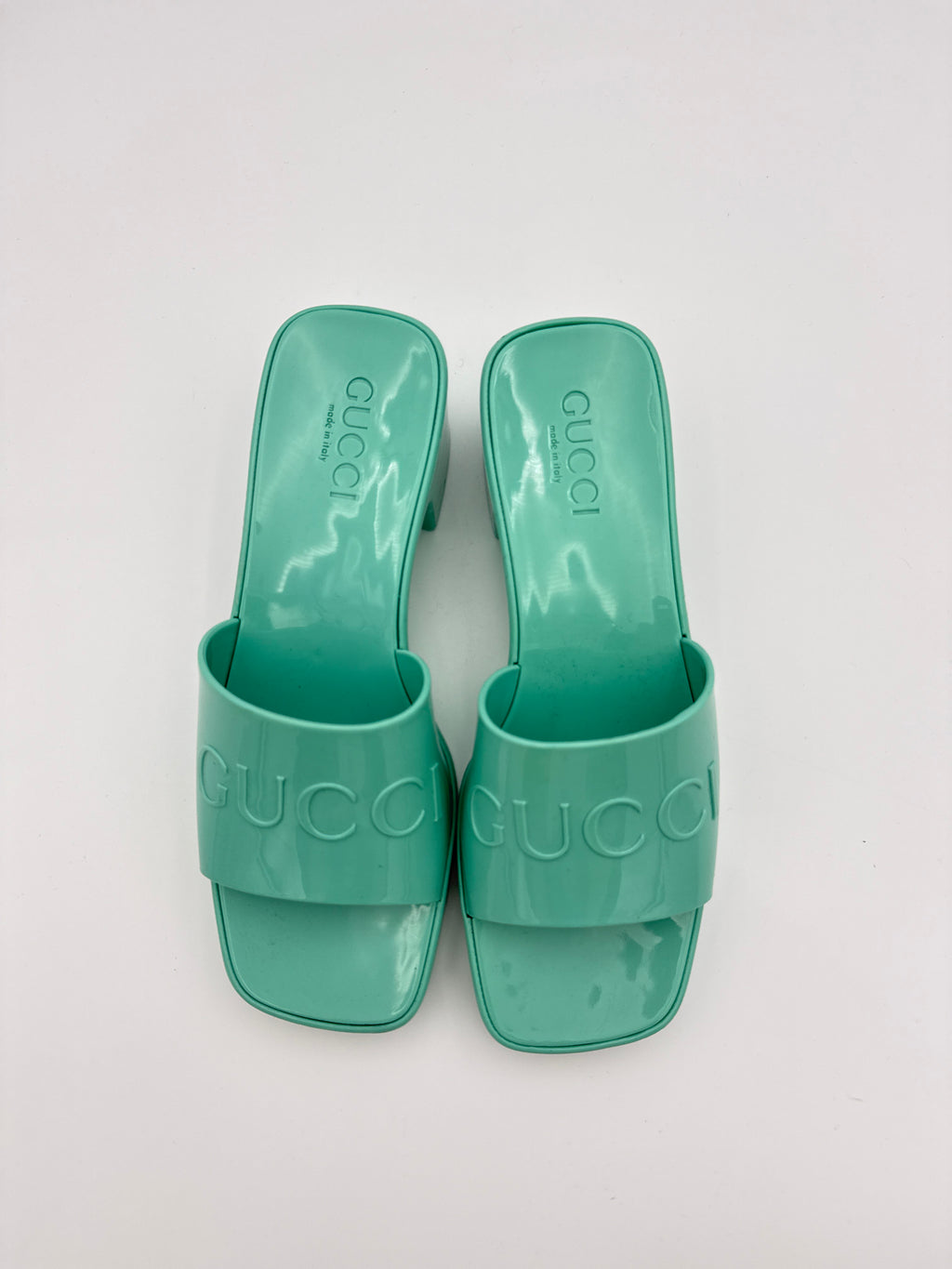 Gucci Mint Green Rubber Slide Sandals New size 35