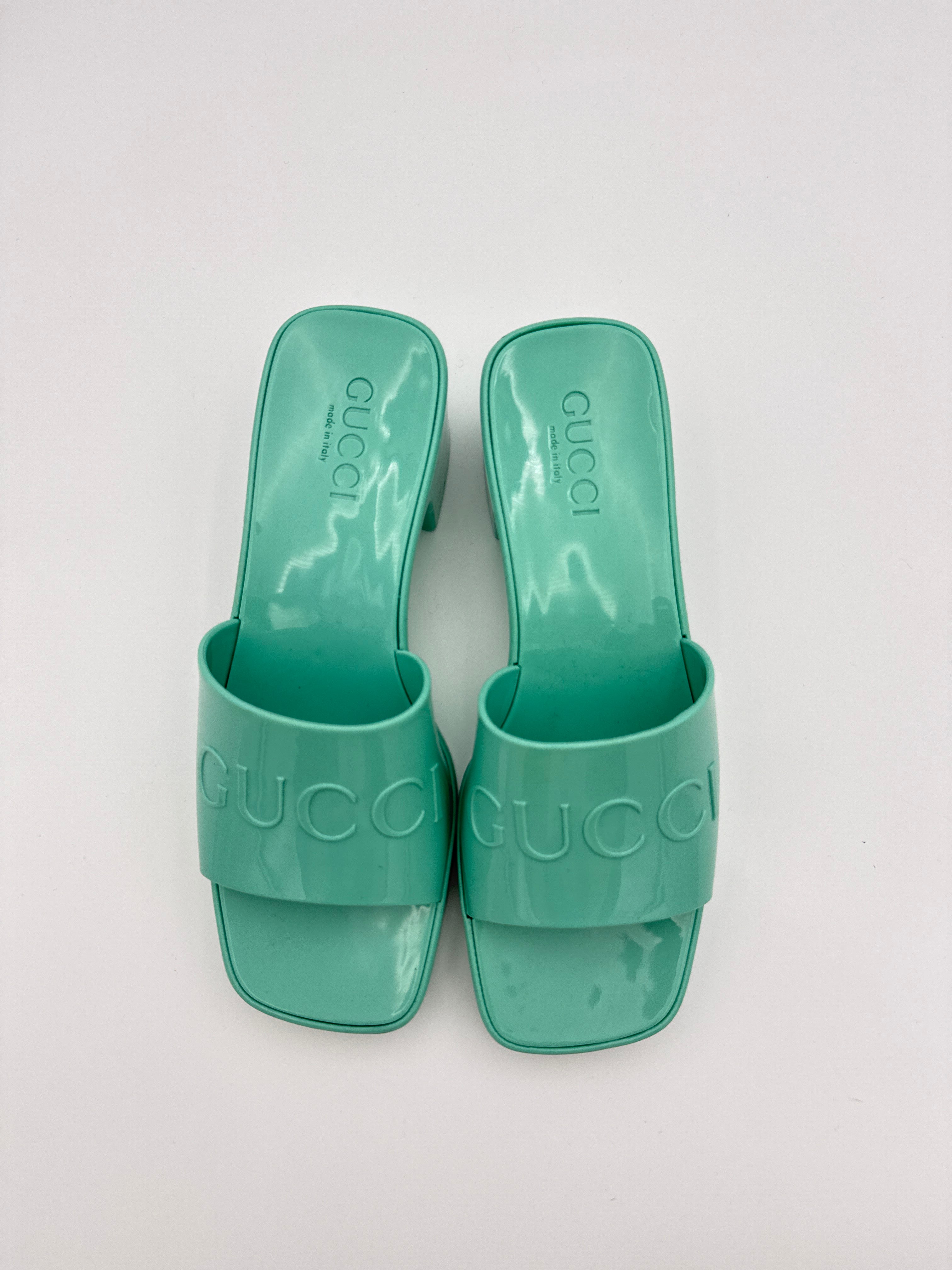 Gucci Mint Green Rubber Slide Sandals New size 35
