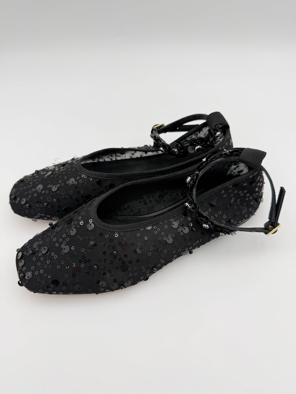 J.Crew Sequin Black Mesh Flats size 8
