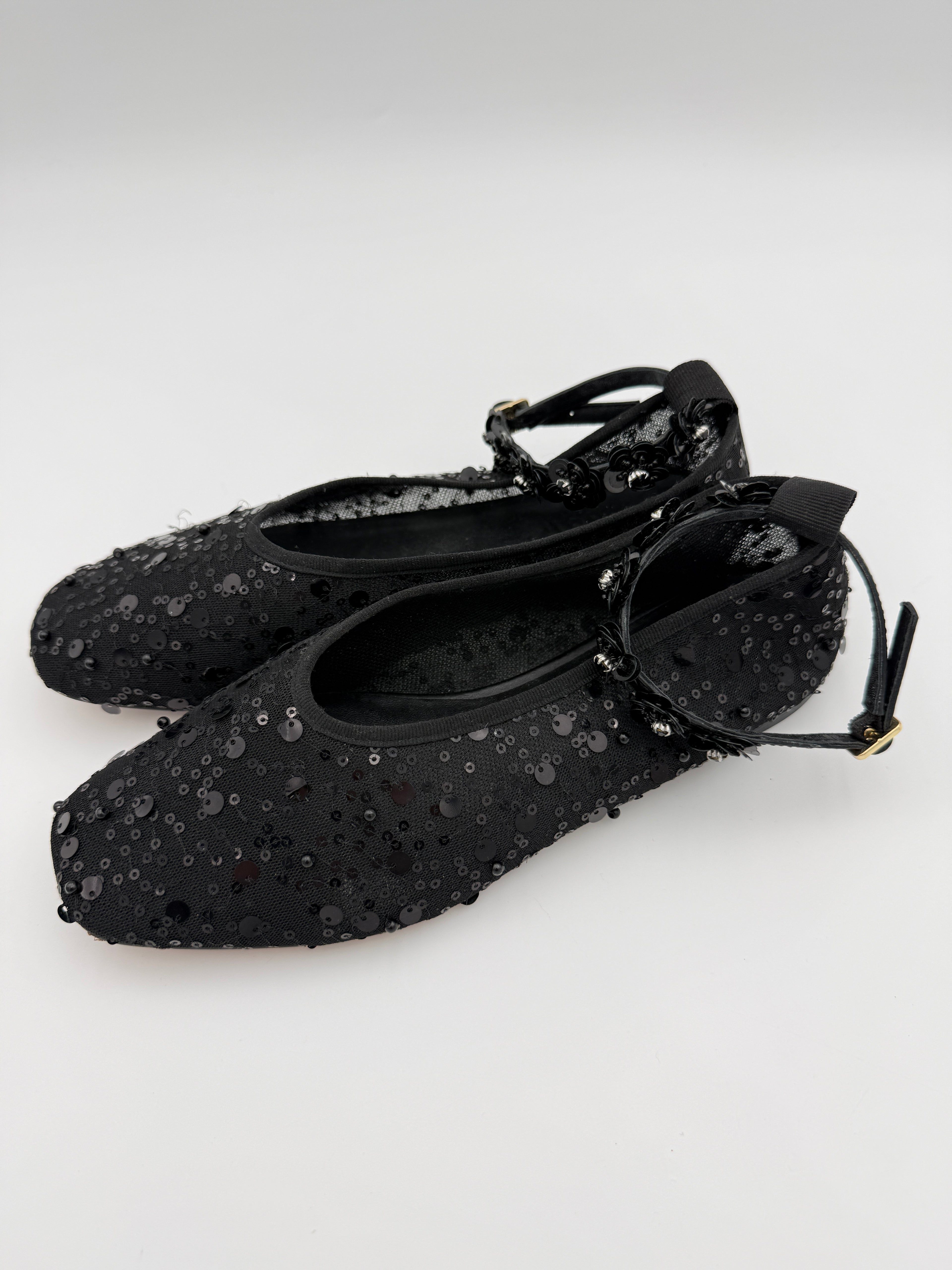 J.Crew Sequin Black Mesh Flats size 8