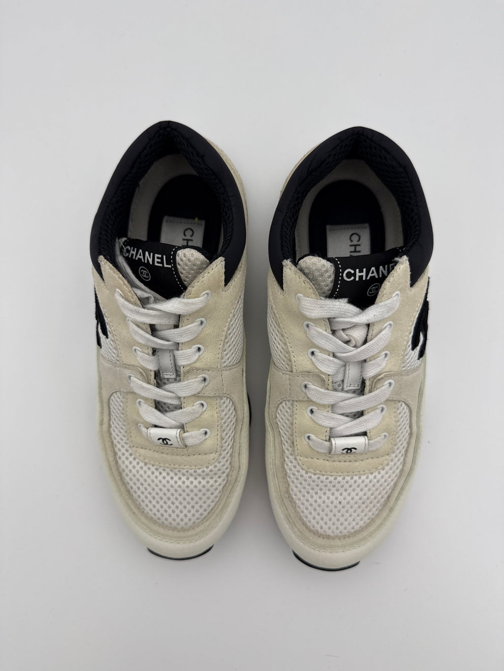 Chanel White Mesh and Suede Sneaker size 36