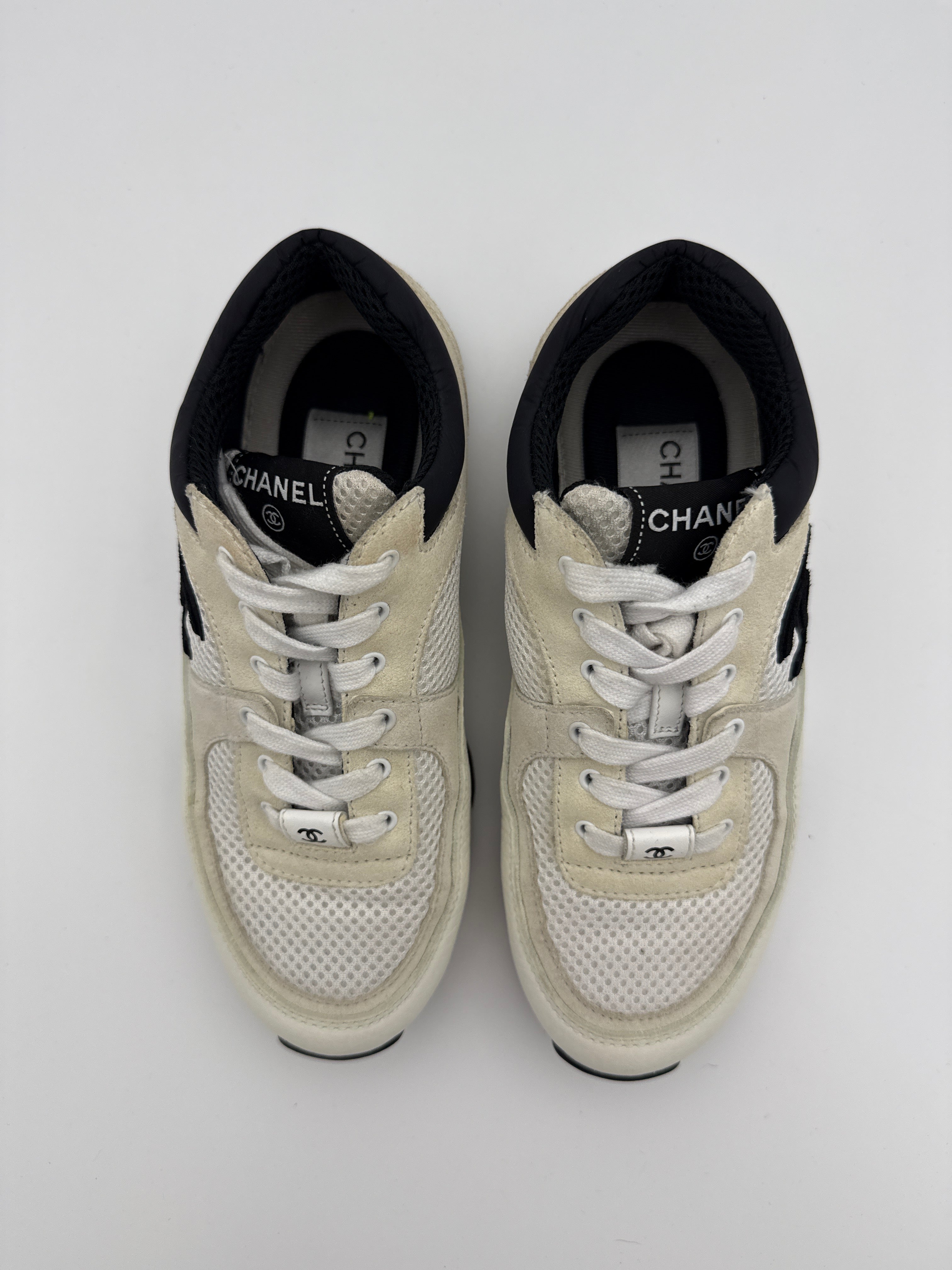 Chanel White Mesh and Suede Sneaker size 36