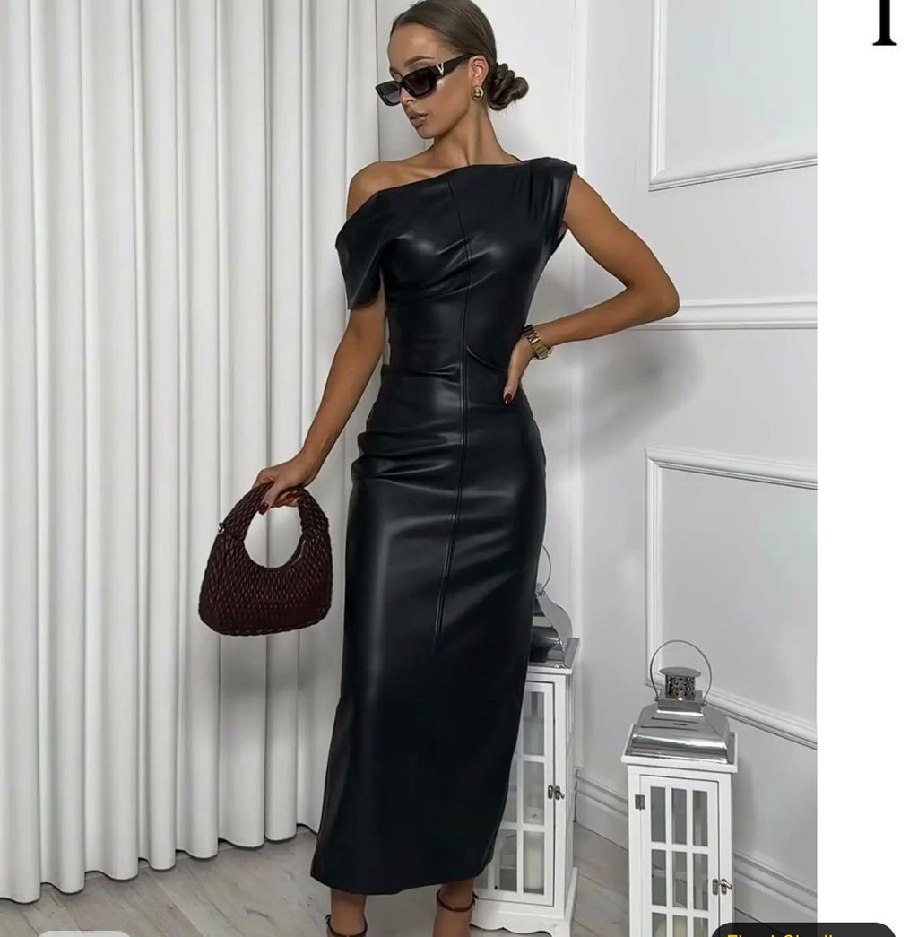 Off Shoulder Faux leather Dress Small