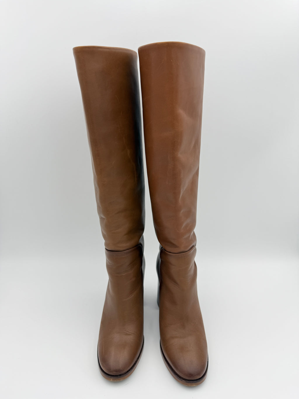 Maximo Dutti caramel leather tall boots size 37