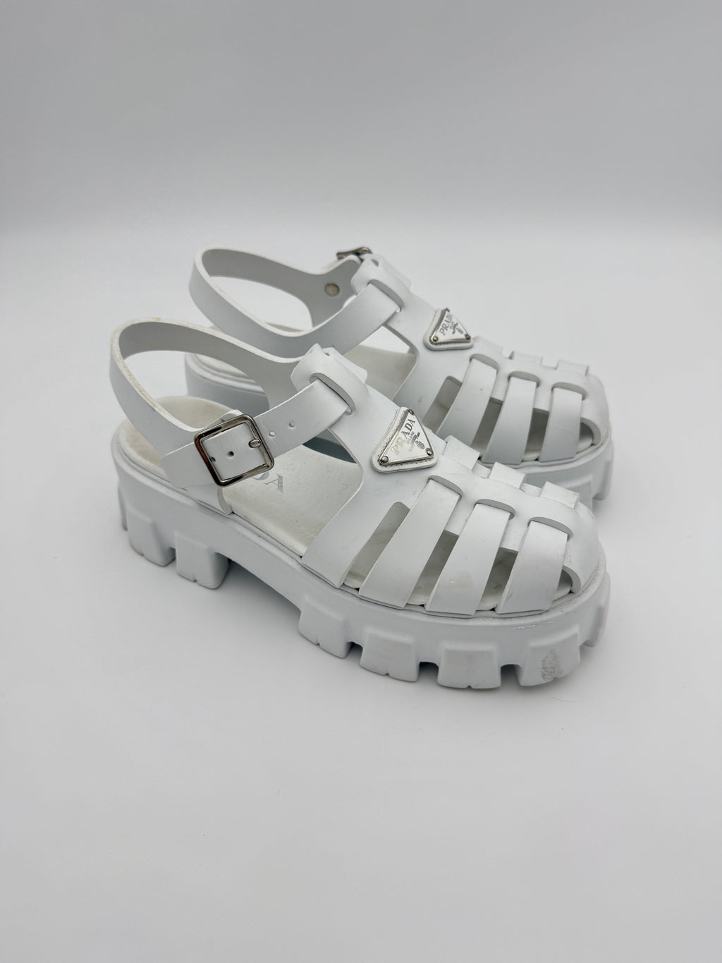 Prada White Monolith Platform Sandals Size 8