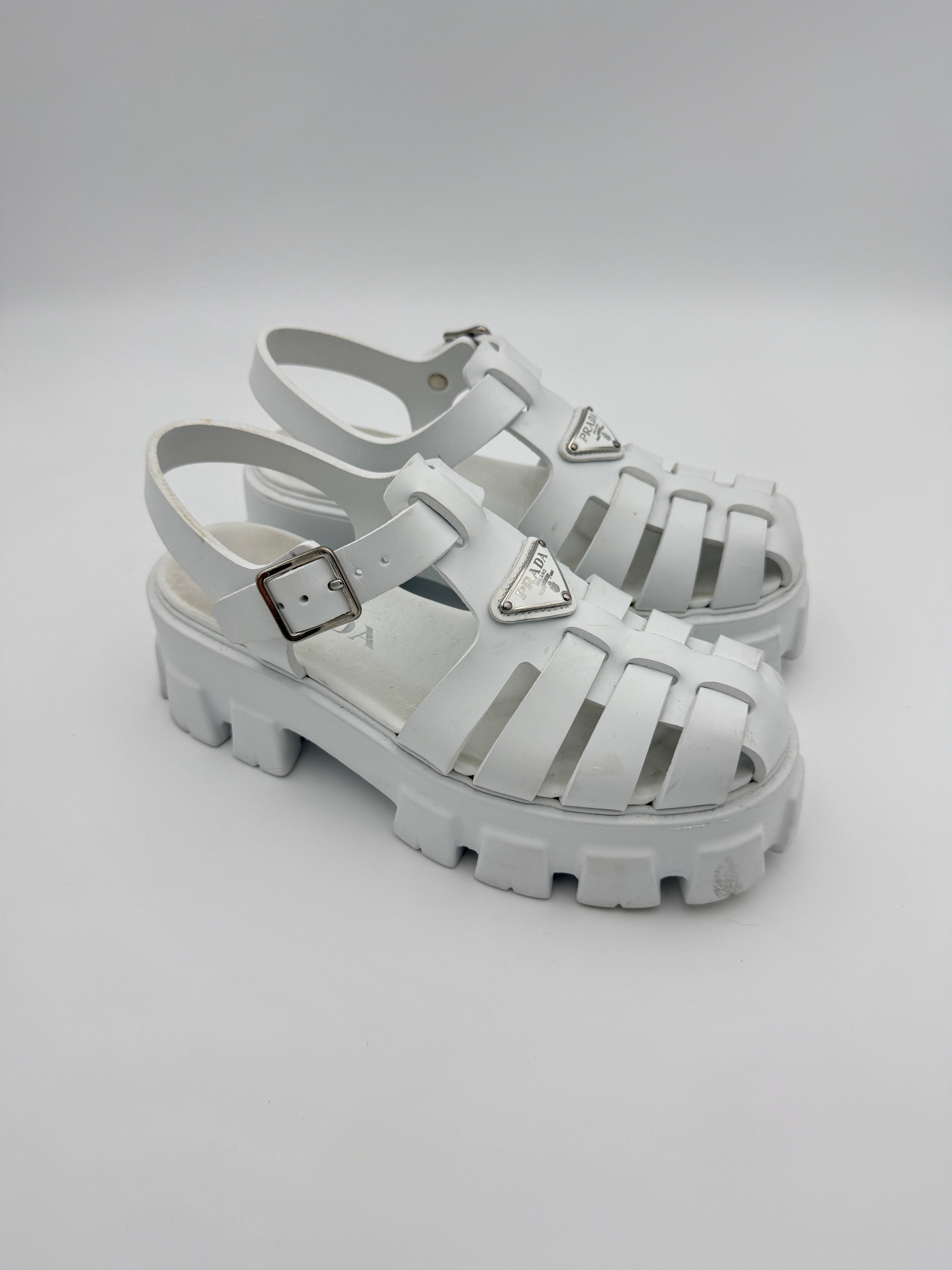 Prada White Monolith Platform Sandals Size 8