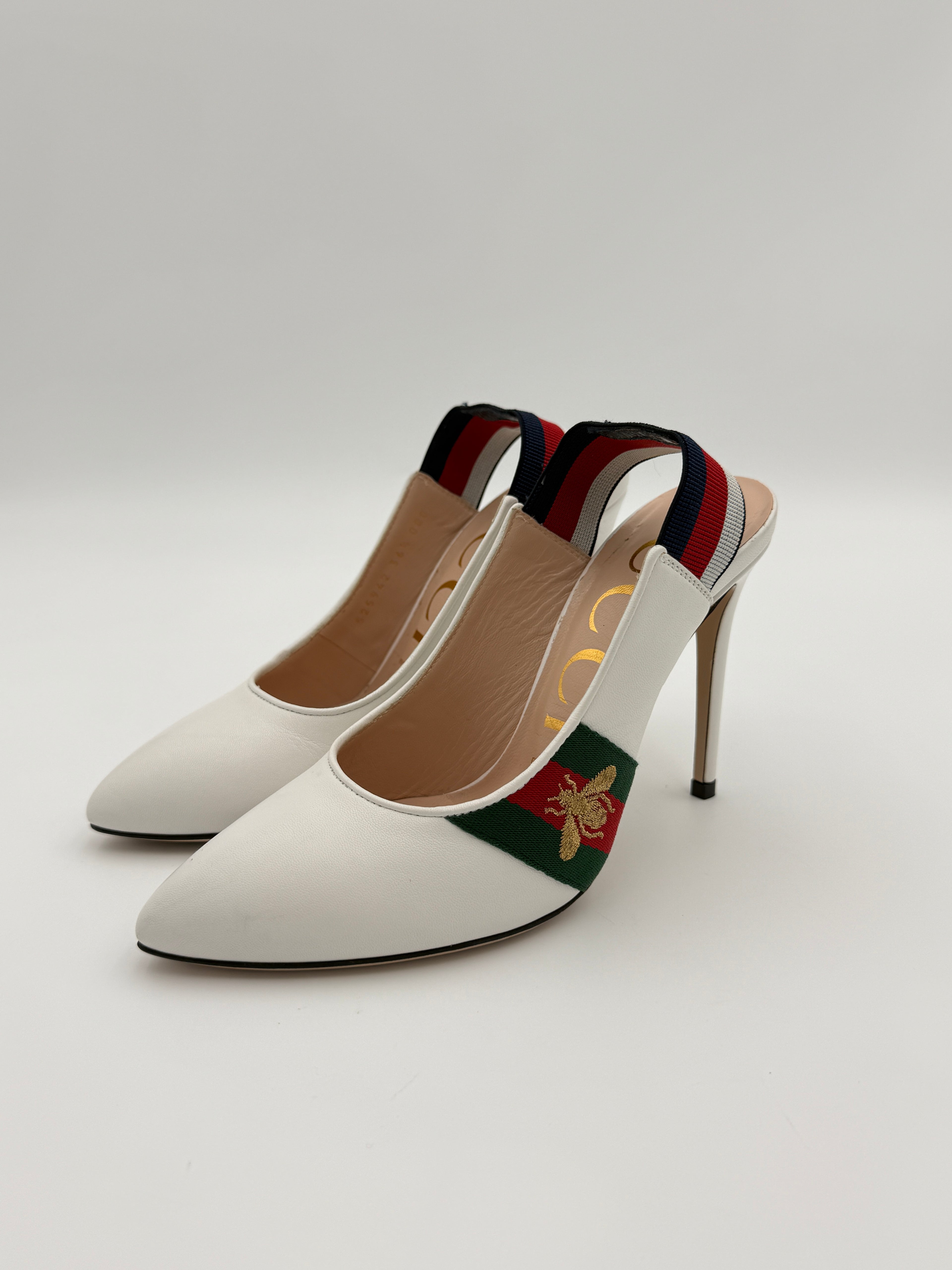 gucci white sylvie sling back size 36,5