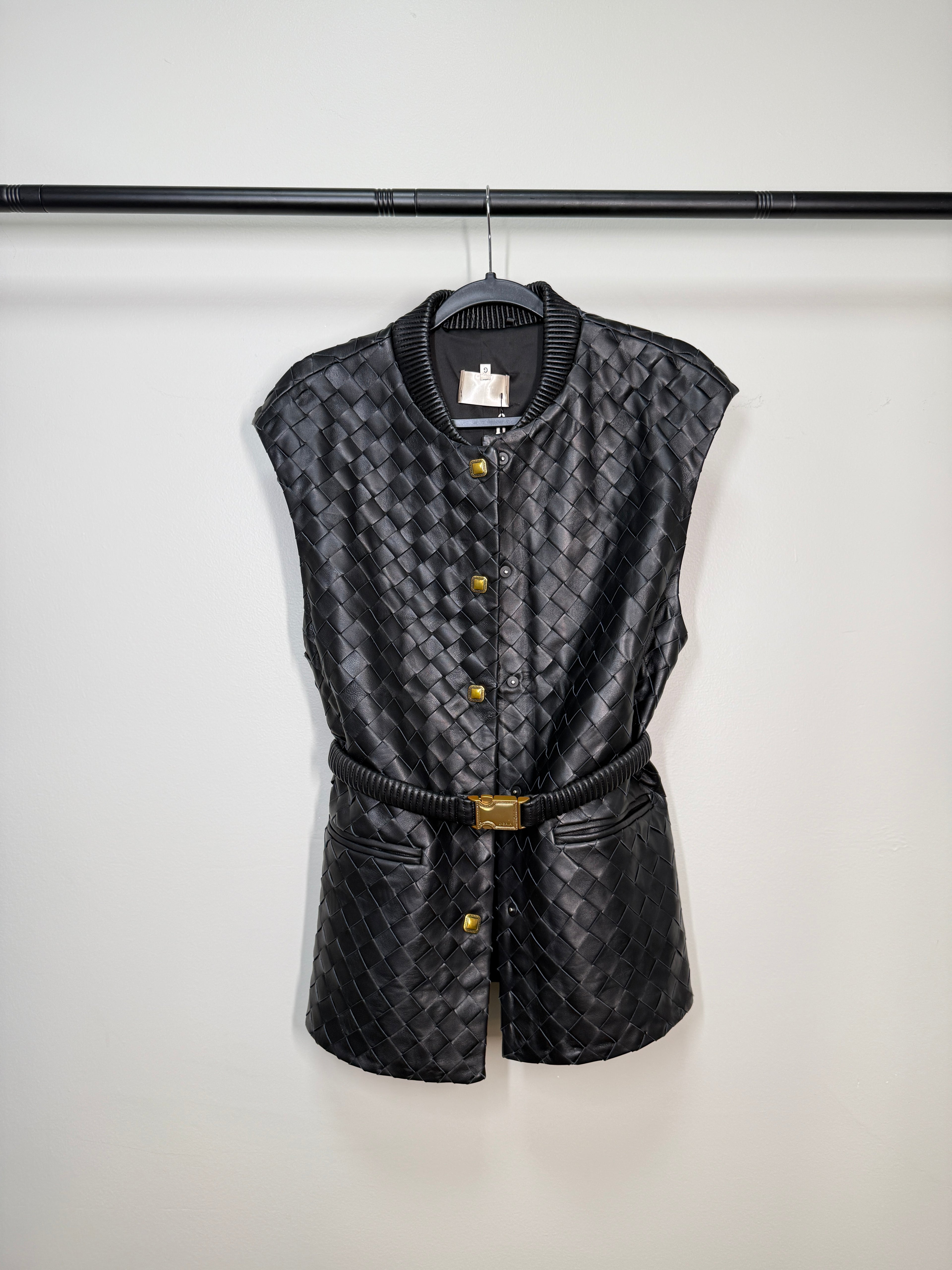 DGaia Intreciatto Leather Vest with Belt