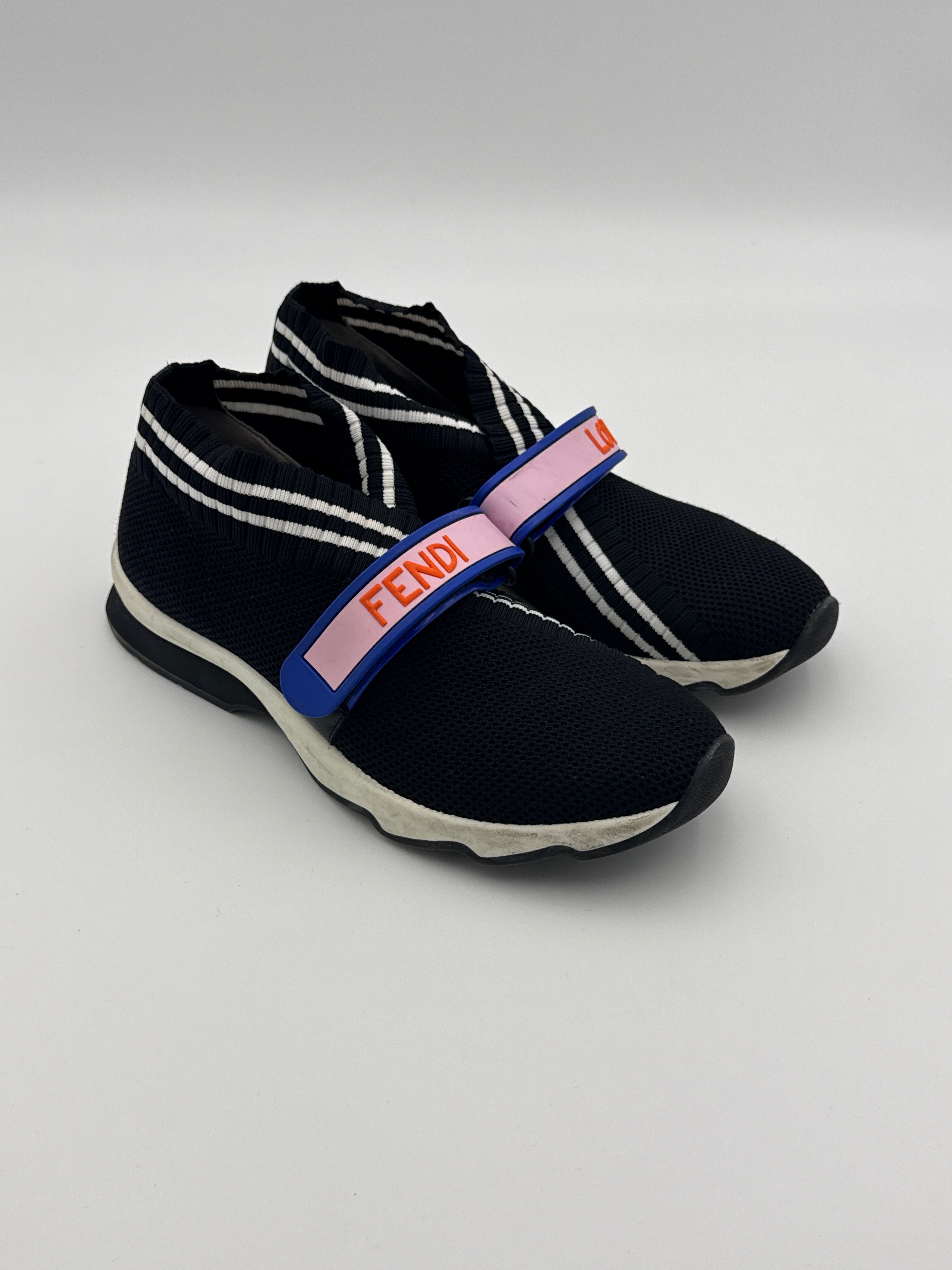 Fendi Rockoko Black Knit Sneaker Size 38