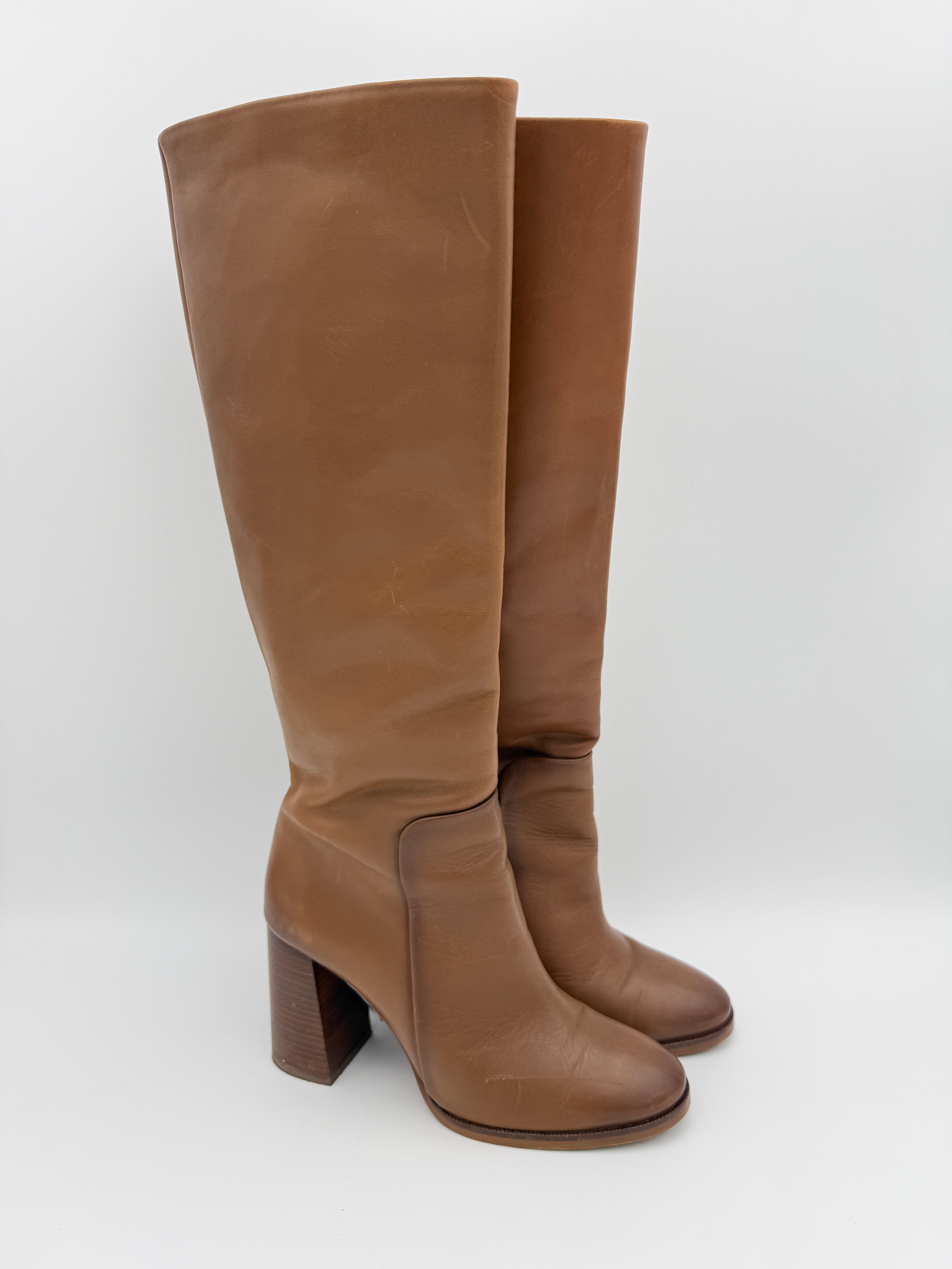 Maximo Dutti caramel leather tall boots size 37
