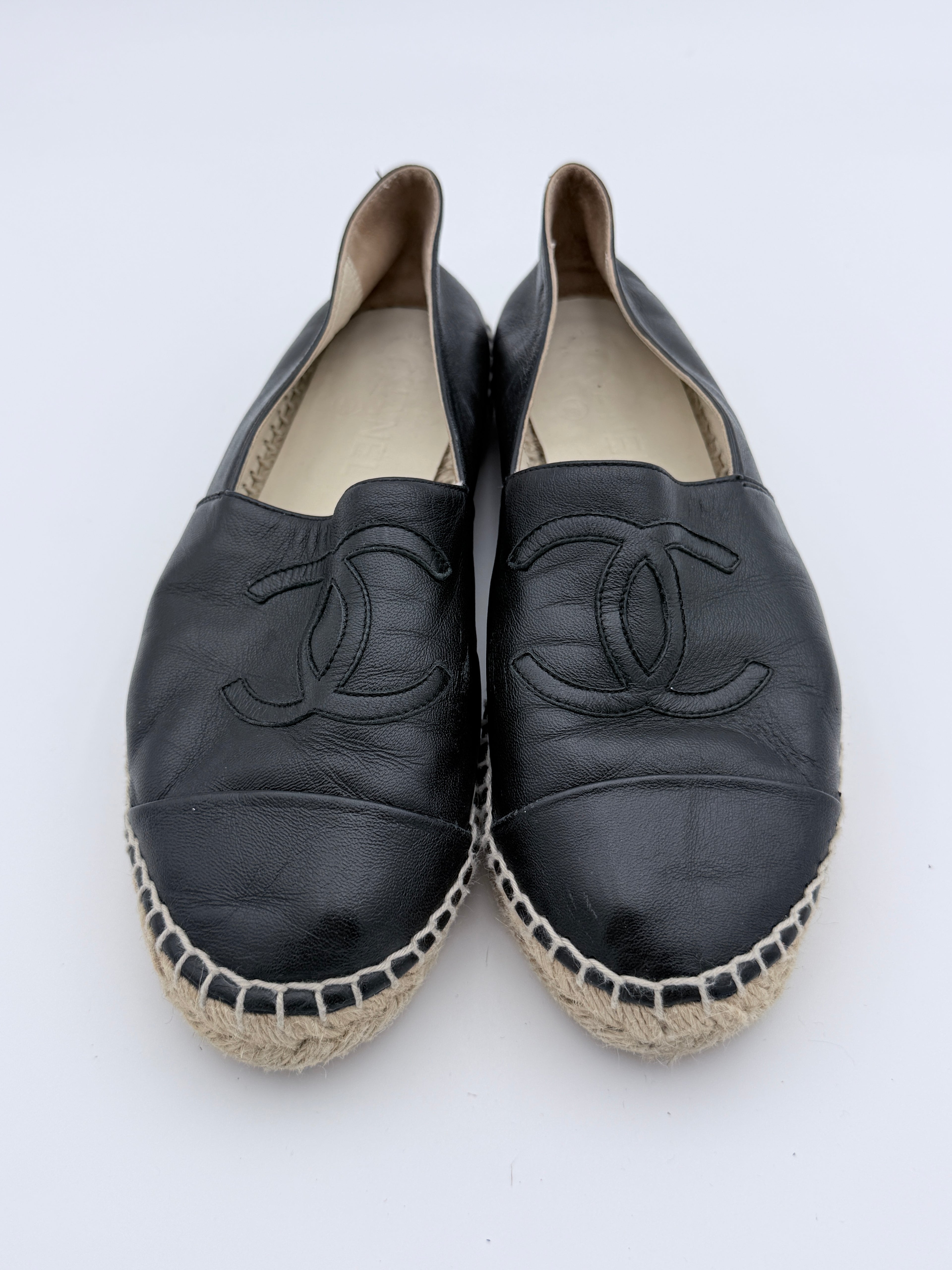 Chanel Black Leather Espadrille size 37 Pre Loved