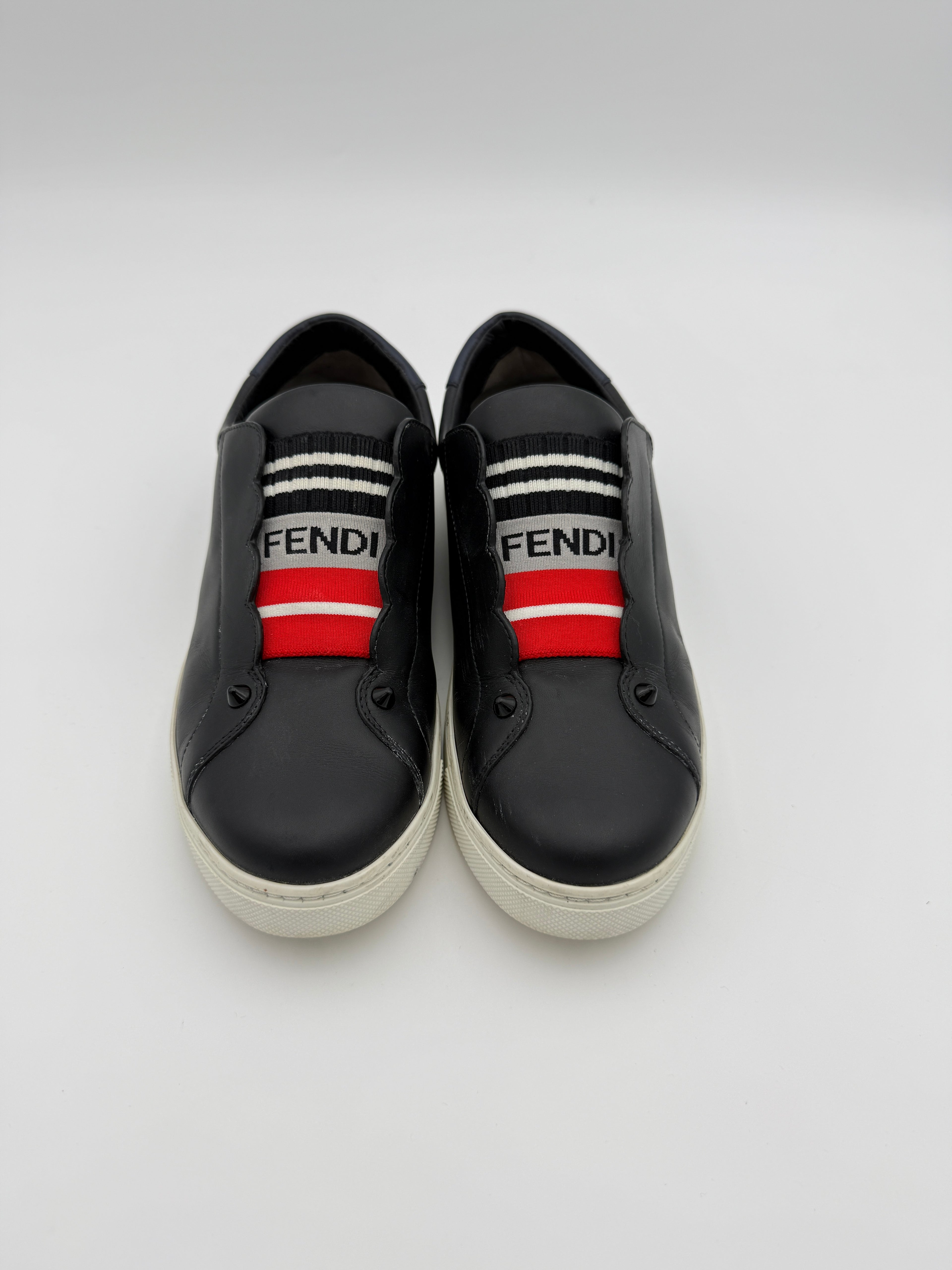 Fendi Black Leather Sneakers Size 38