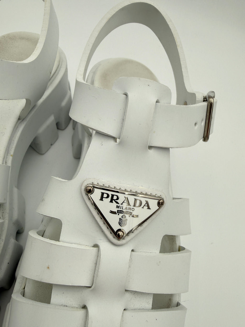 Prada White Monolith Platform Sandals Size 8