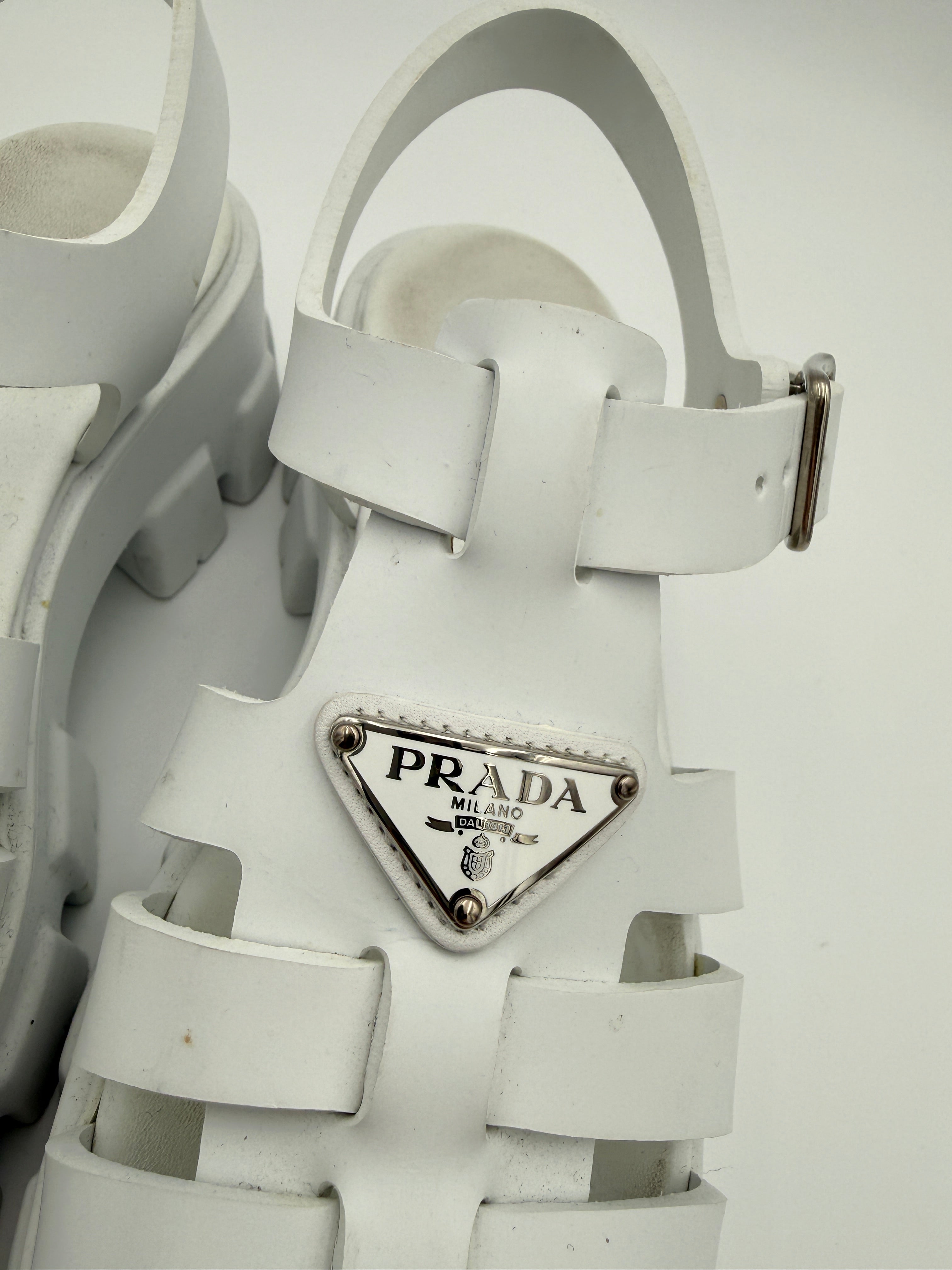 Prada White Monolith Platform Sandals Size 8