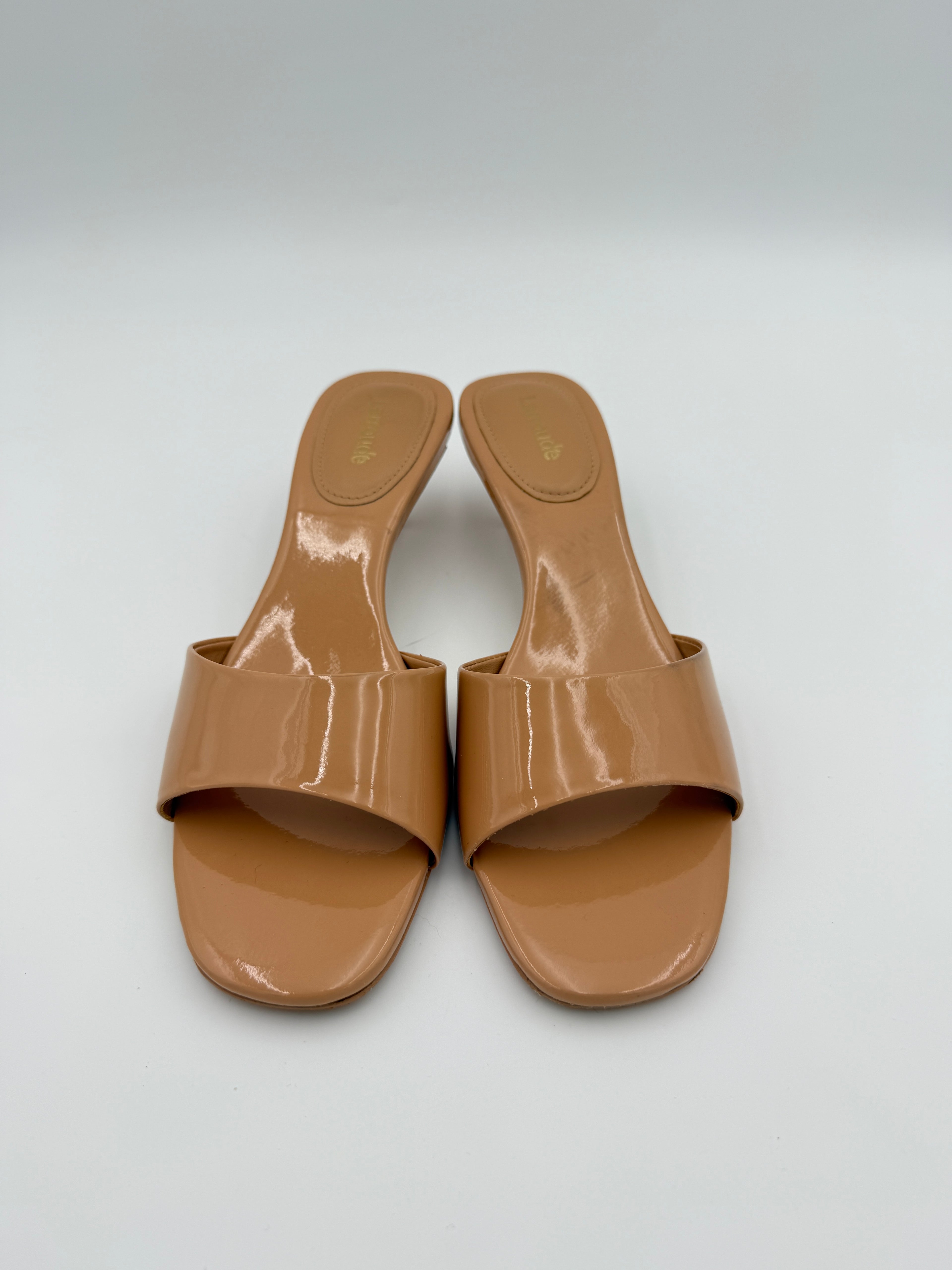 Larroude Tan Patent Mule Size 8