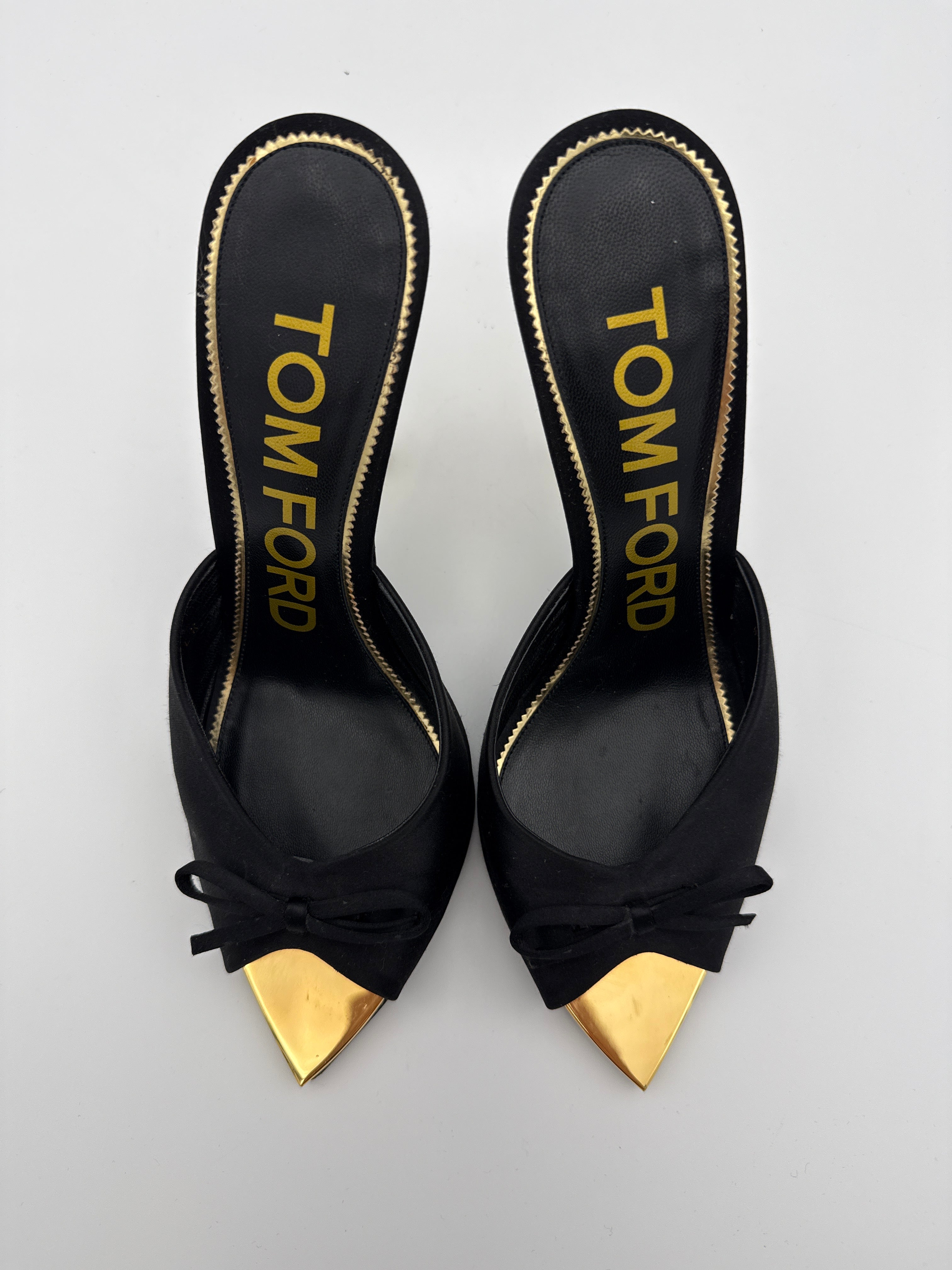 Tom Ford Black Satin Mule Size 38 box and dust