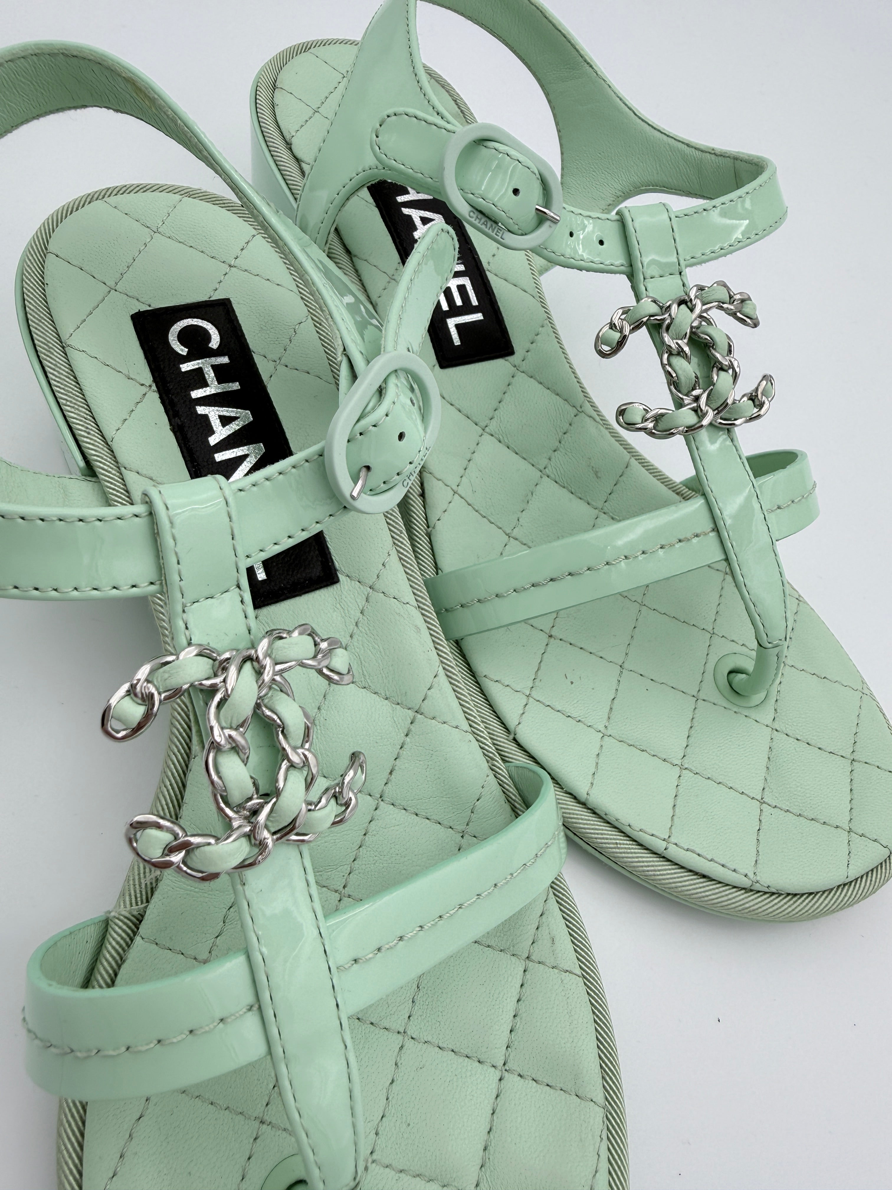Chanel Mint Green Sandal size 36 Pre Loved