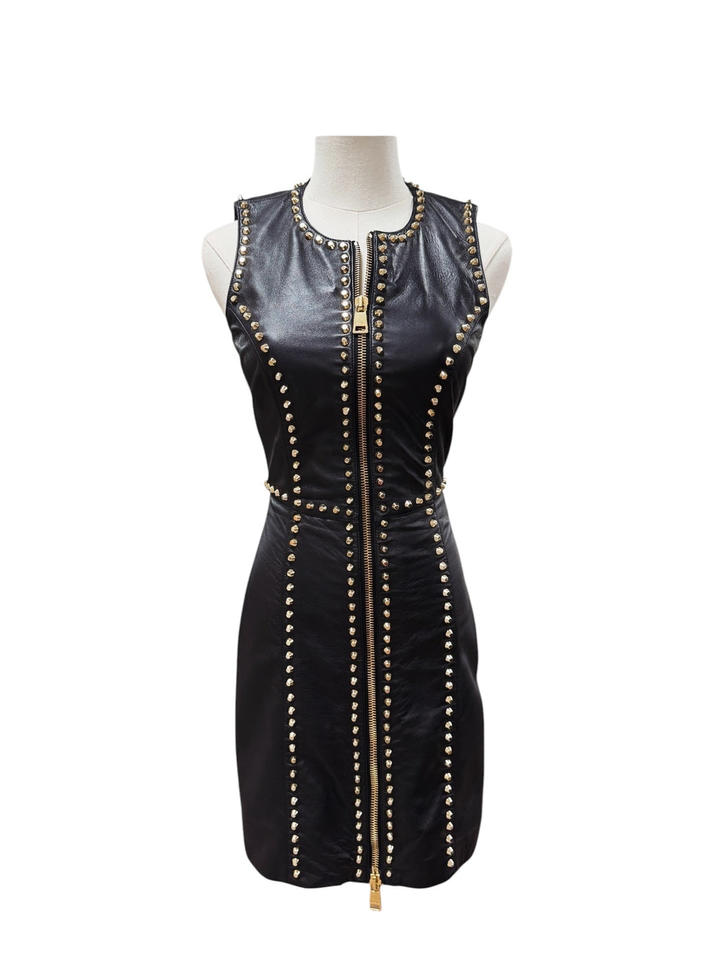 Versus Black Leather Dress with Gold Studs - Size S
