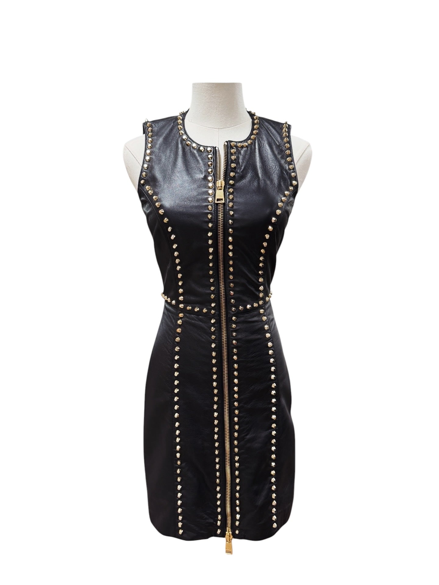 Versus Black Leather Dress with Gold Studs - Size S