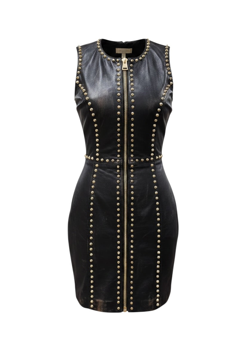 Versus Black Leather Dress with Gold Studs - Size S
