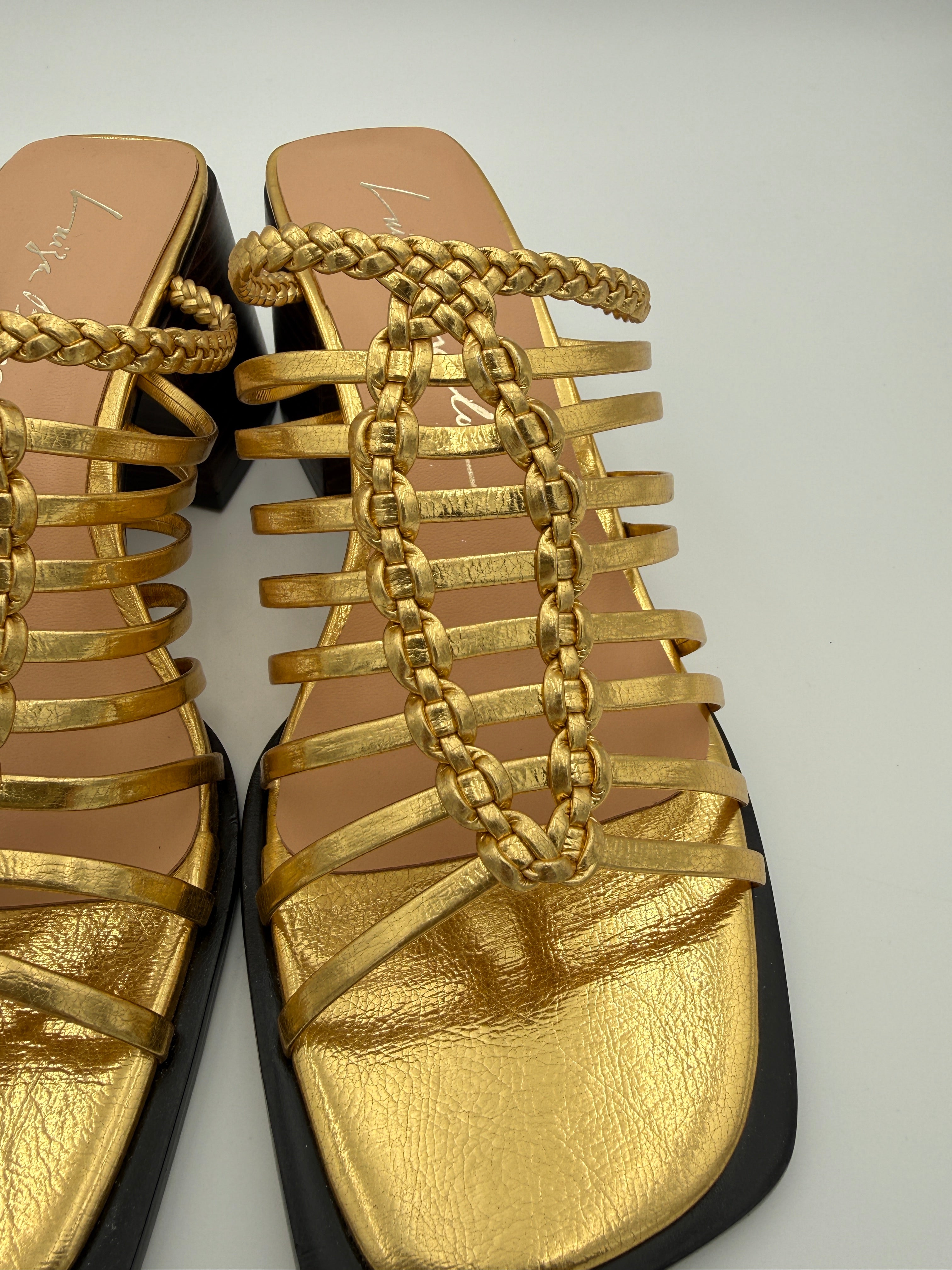 Luiza Barcelos Metalcolor Gold Wood Block Heel B001 V1
