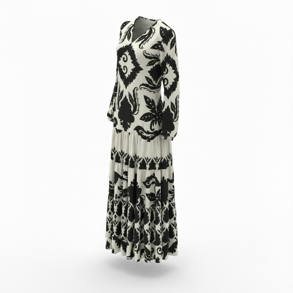Zara Black Beige Printed Dress large