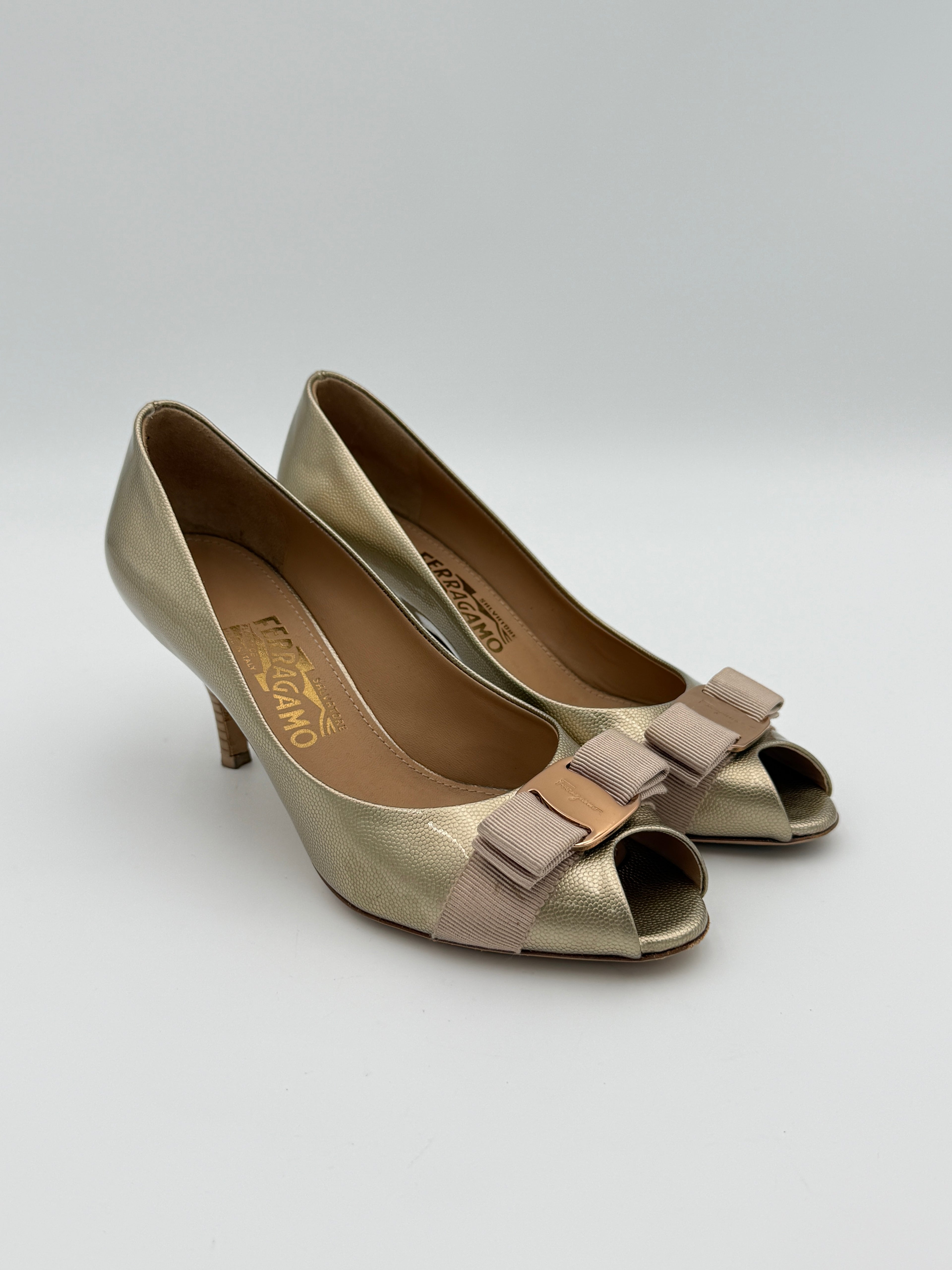 Ferragamo Gold Heel Size 7