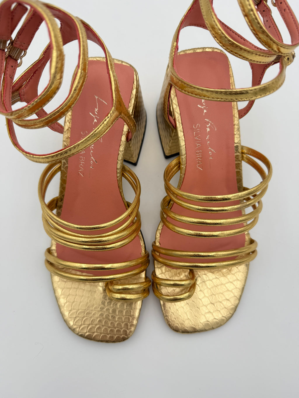 Luiza Barcelos Gold Metal Sandal Size 5 B002 V4