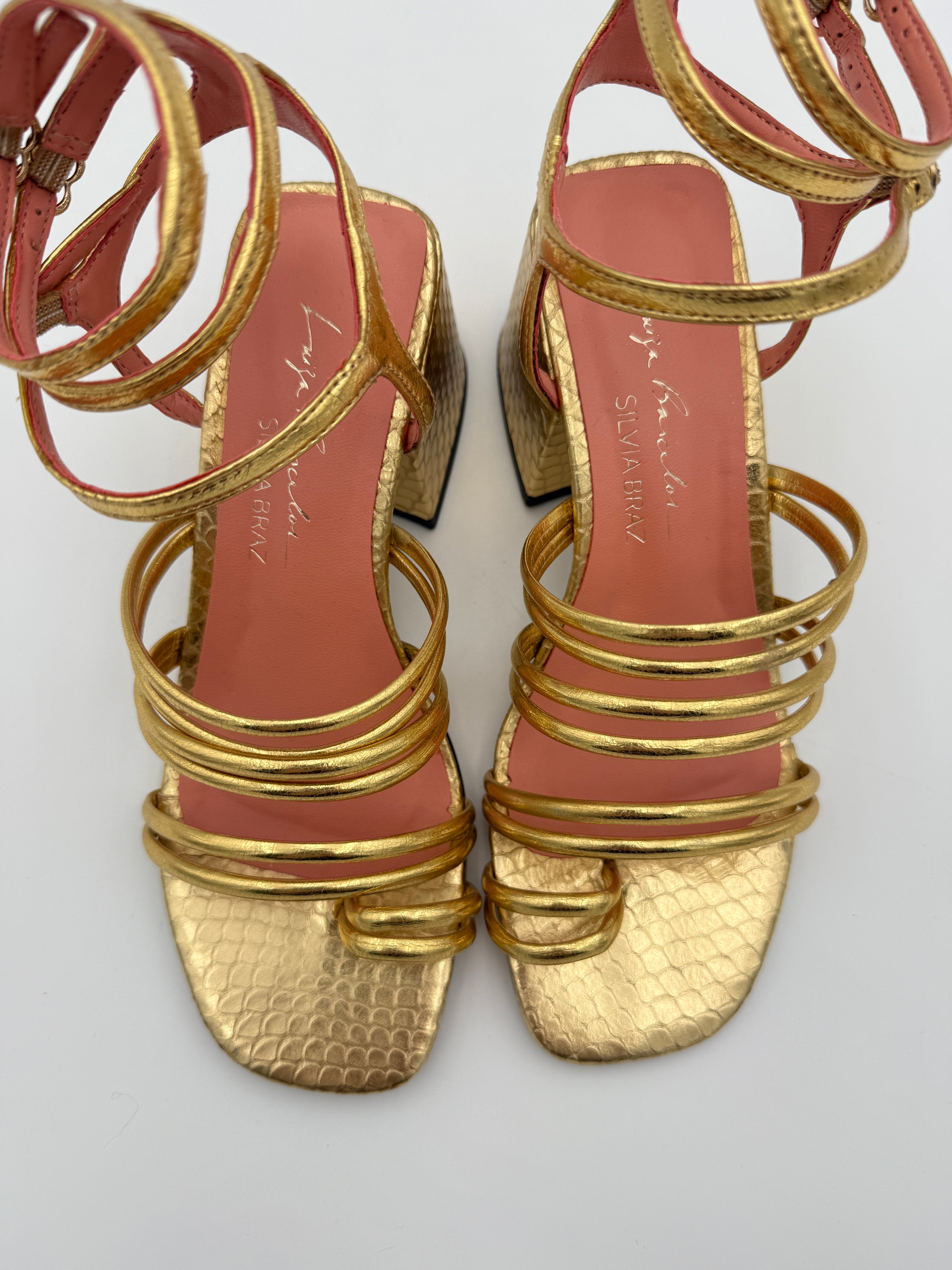 Luiza Barcelos Gold Metal Sandal Size 5 B002 V4