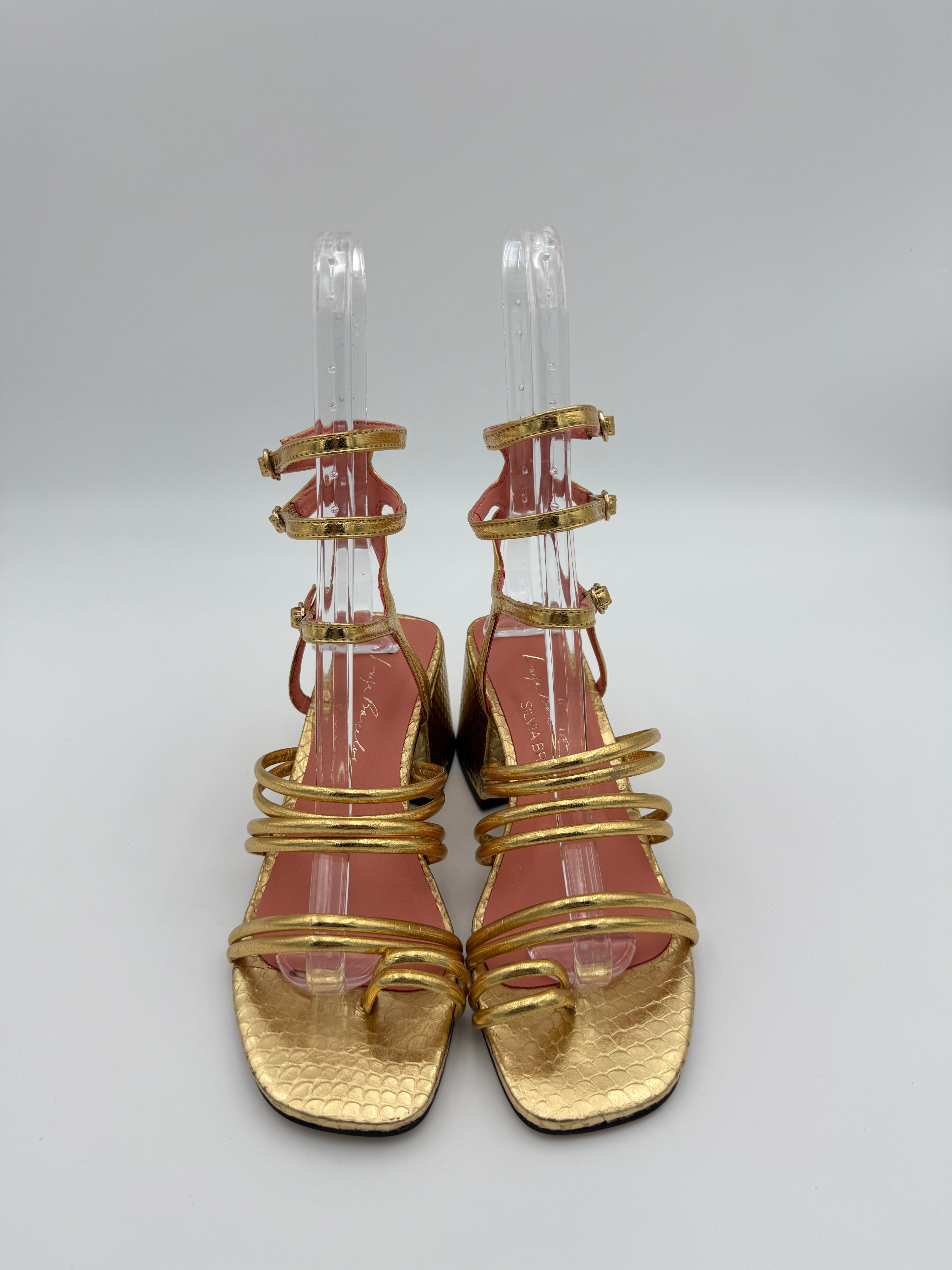 Luiza Barcelos Gold Metal Sandal Size 5 B002 V4