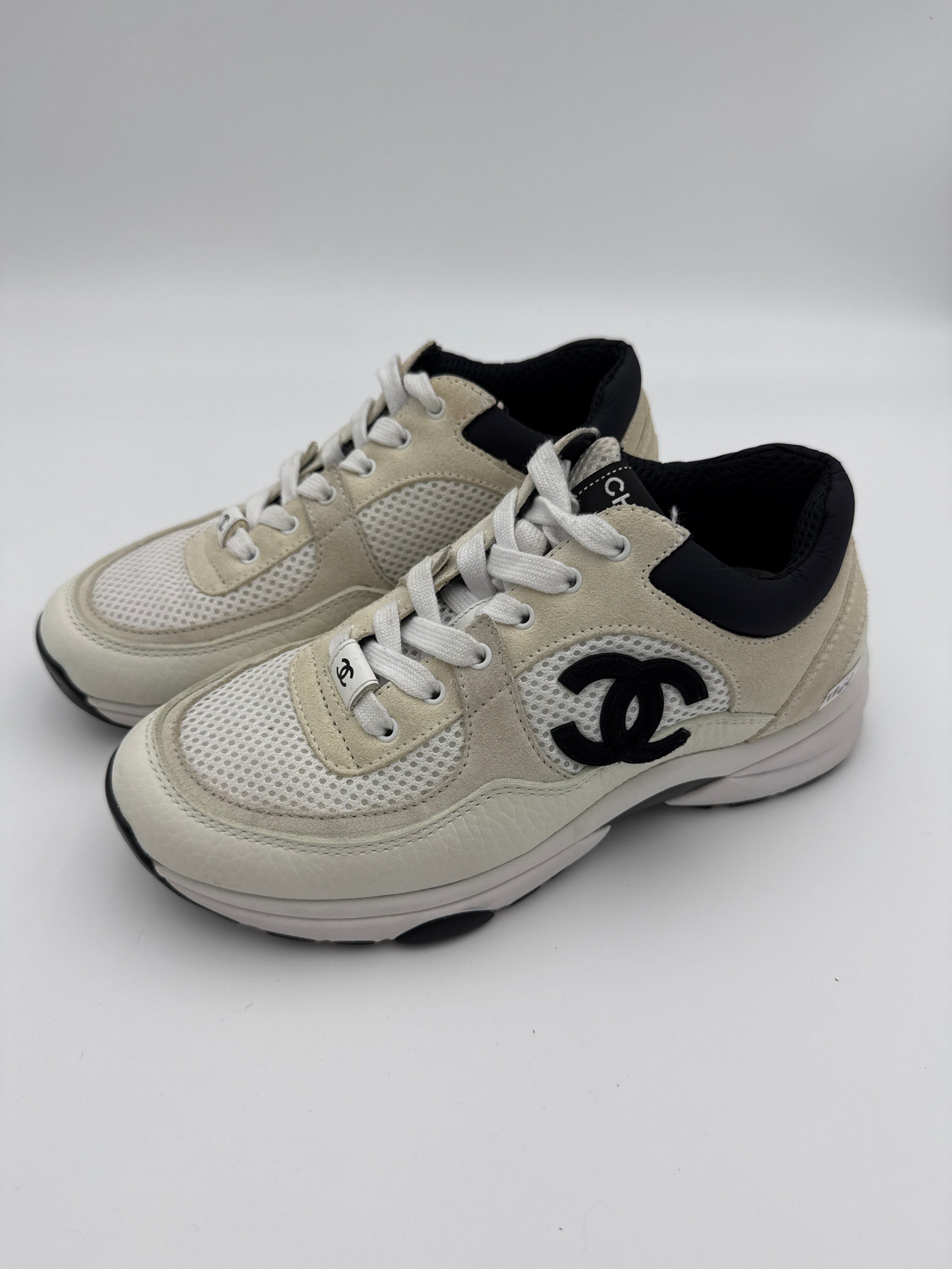 Chanel White Mesh and Suede Sneaker size 36
