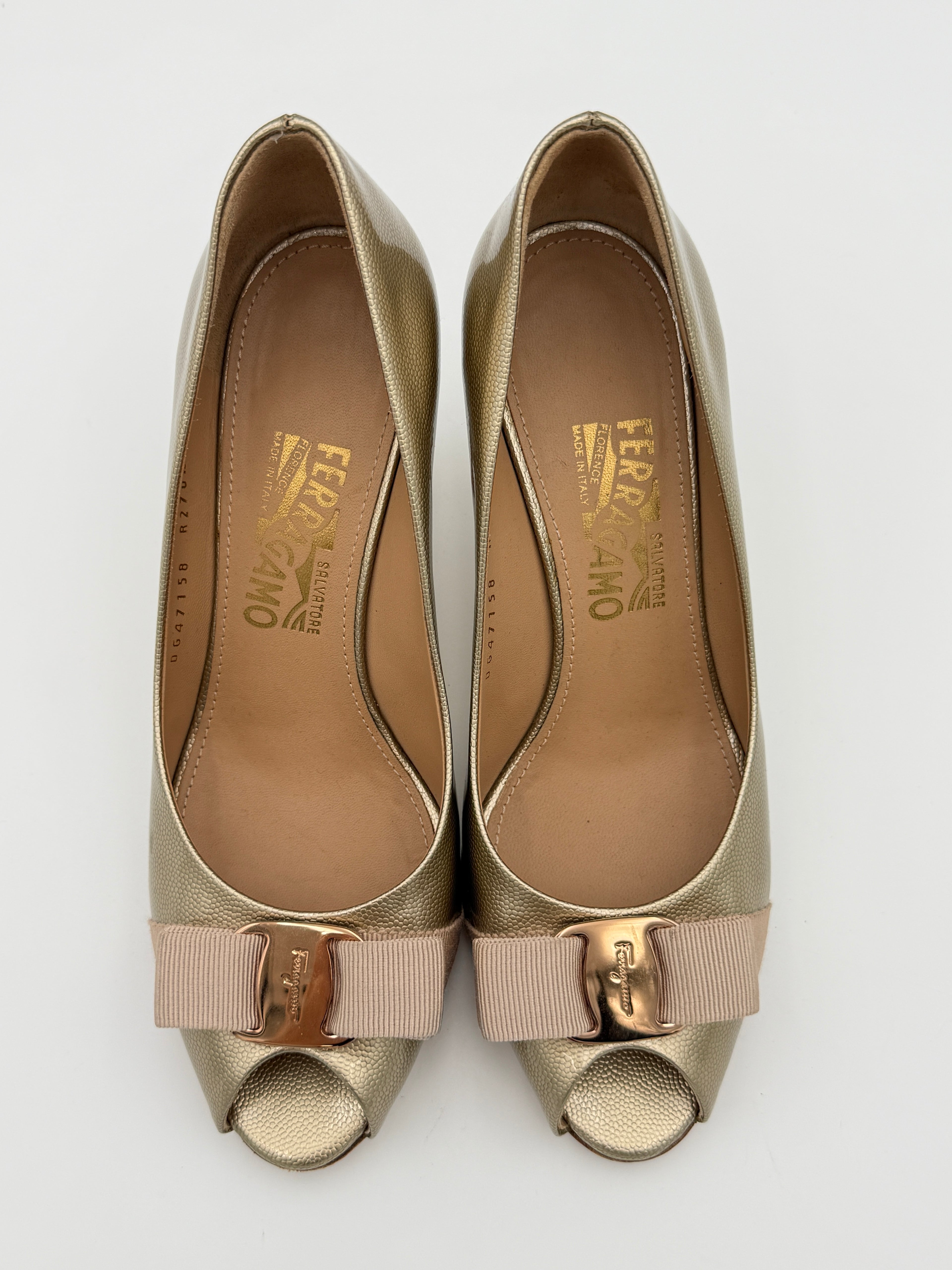 Ferragamo Gold Heel Size 7