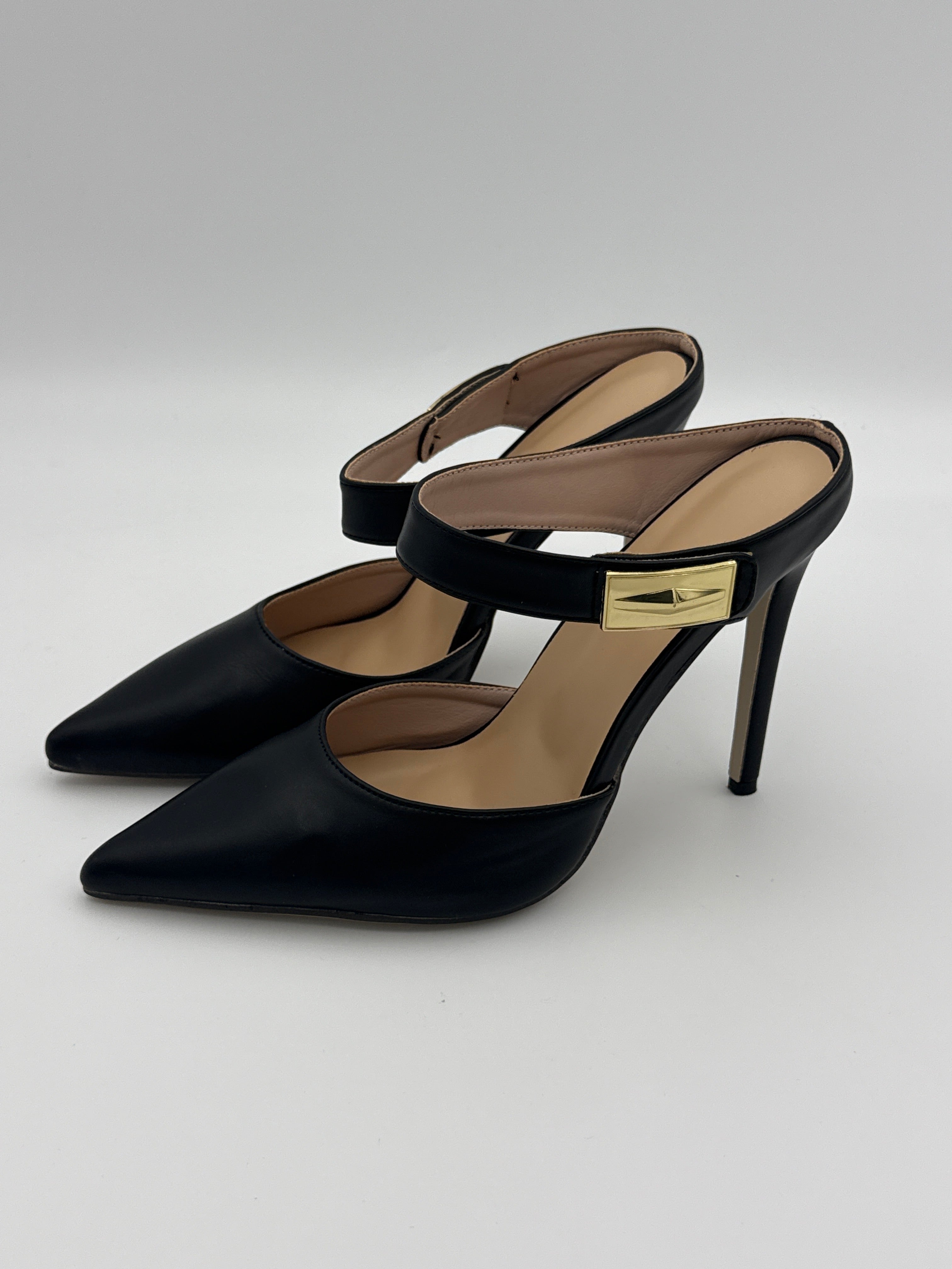 Black Leather Mule High Heels Size 41