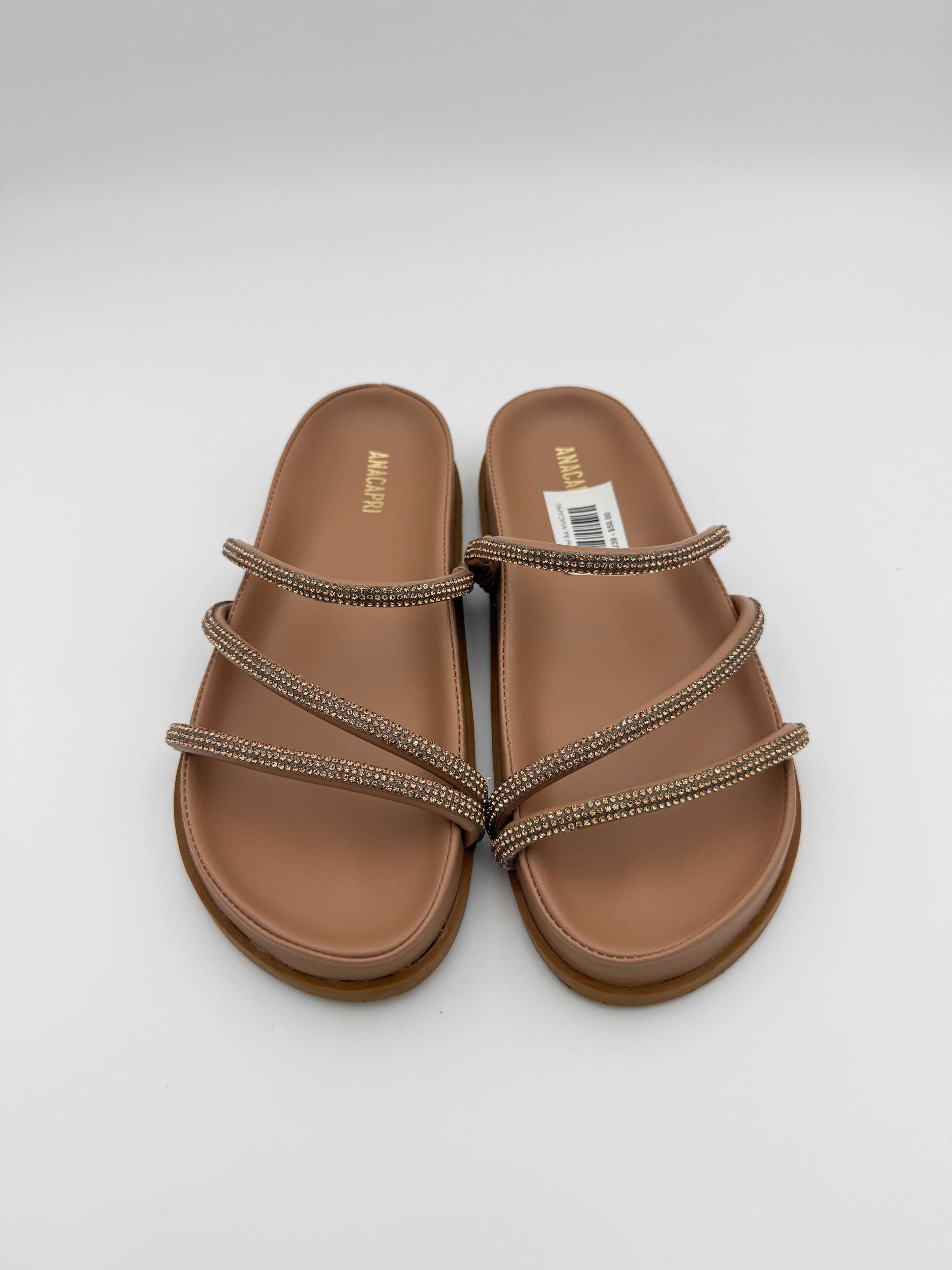 Anacapri Caramel Rhinestone flat Size 8