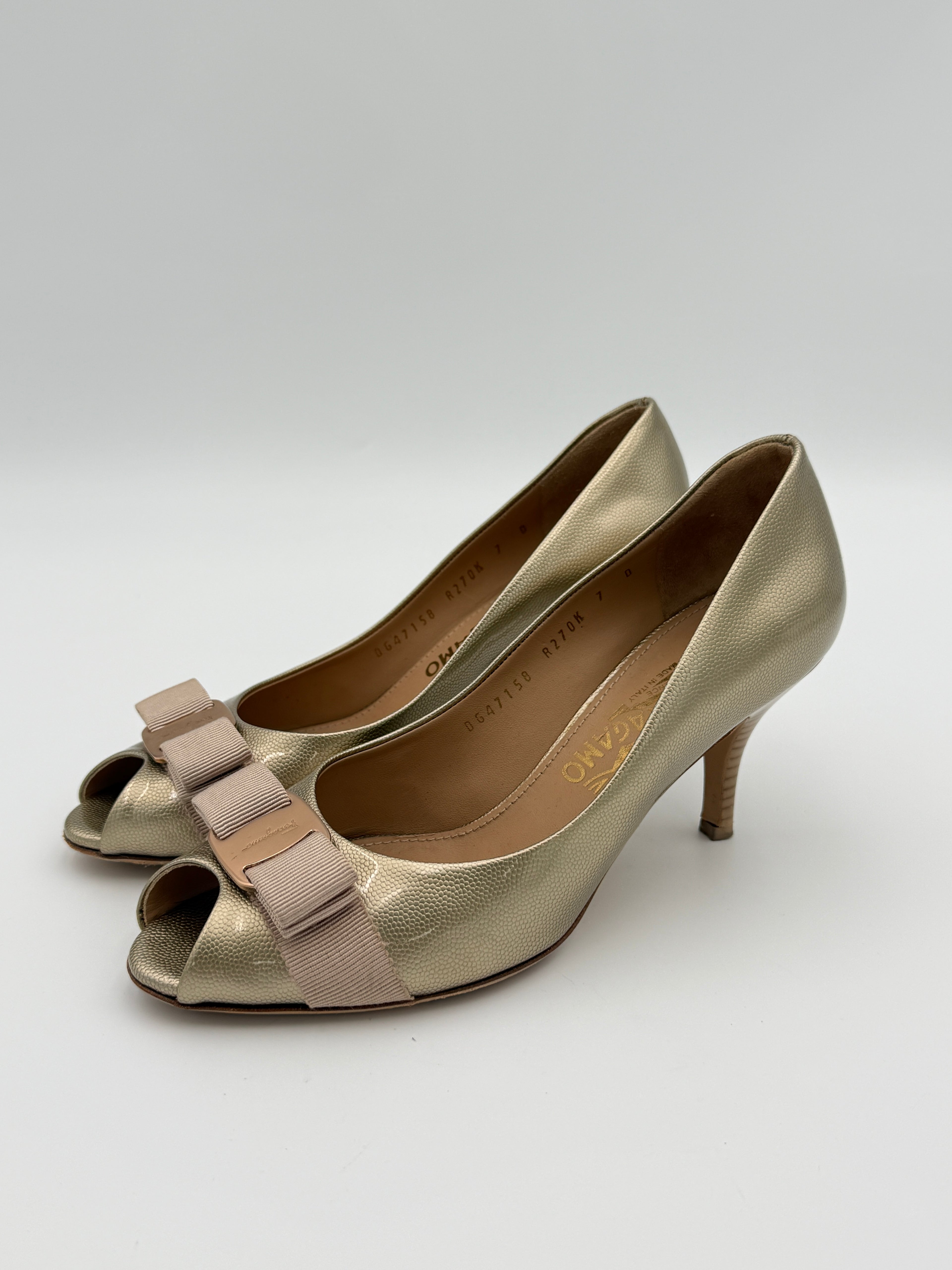 Ferragamo Gold Heel Size 7