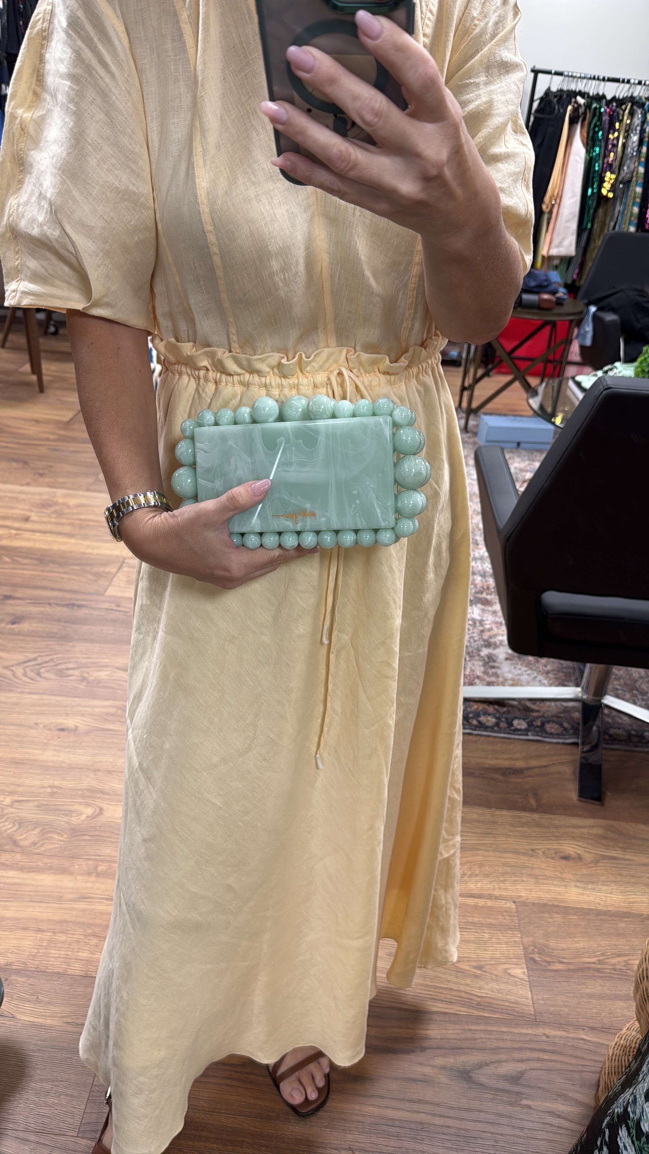 Cult Gaia Soft green acrylic clutch