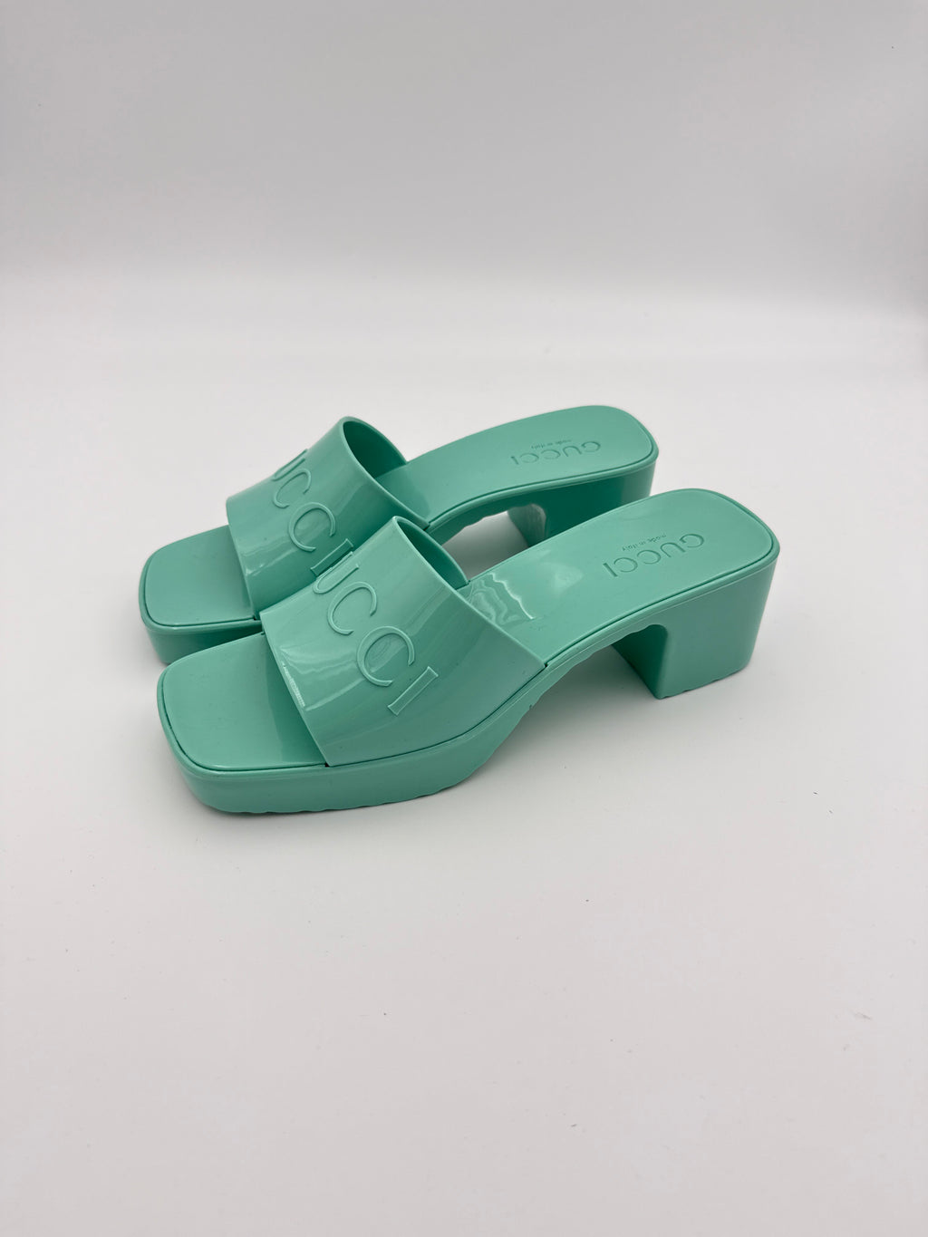 Gucci Mint Green Rubber Slide Sandals New size 35